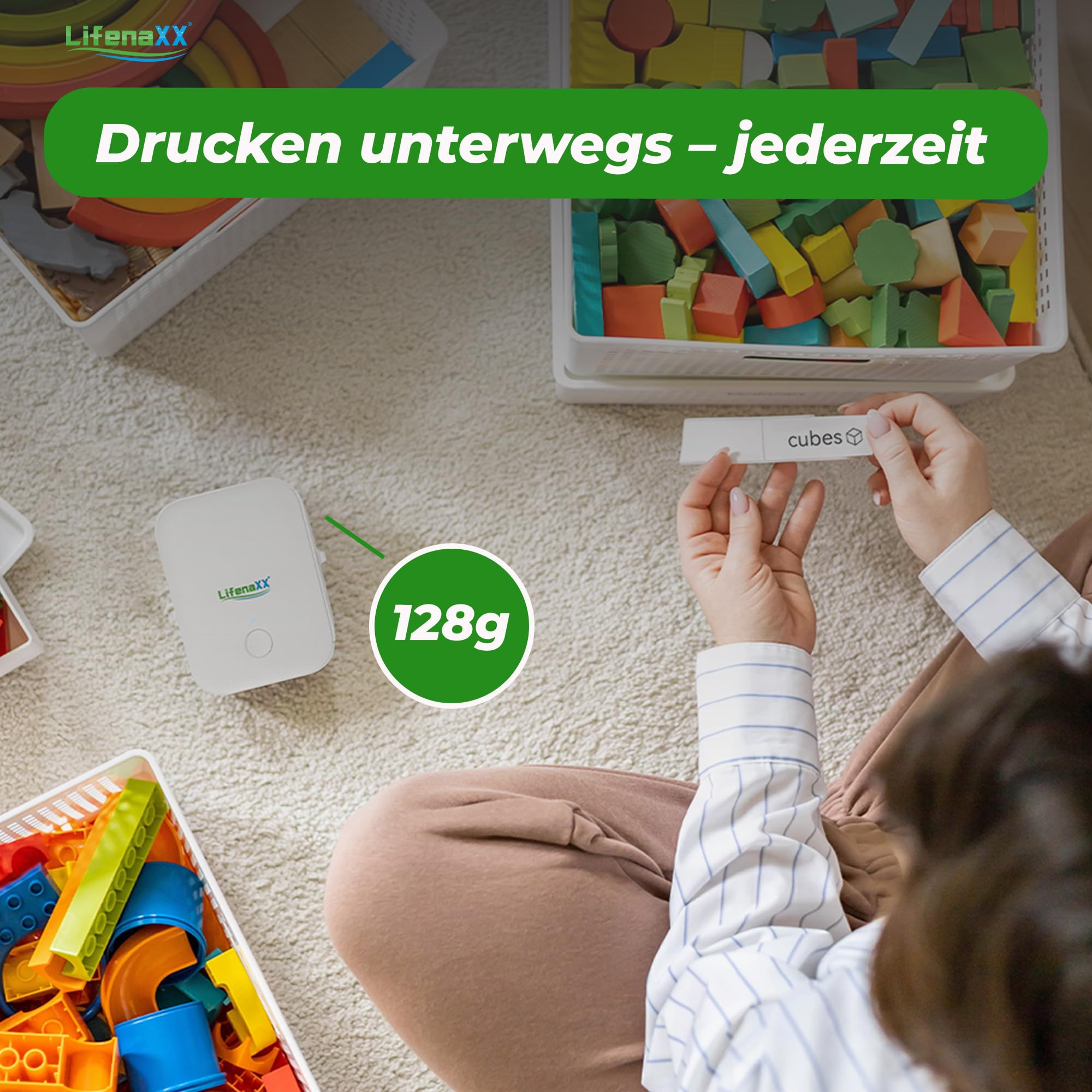 Lifenaxx Tragbarer Thermodrucker mit Etiketten LX-048 - Drahtloses, appbasiertes Drucken, USB-C wiederaufladbar, 1000 Etiketten pro Ladung - Mini-Tintenloser Etikettendrucker für Zuhause & Büro