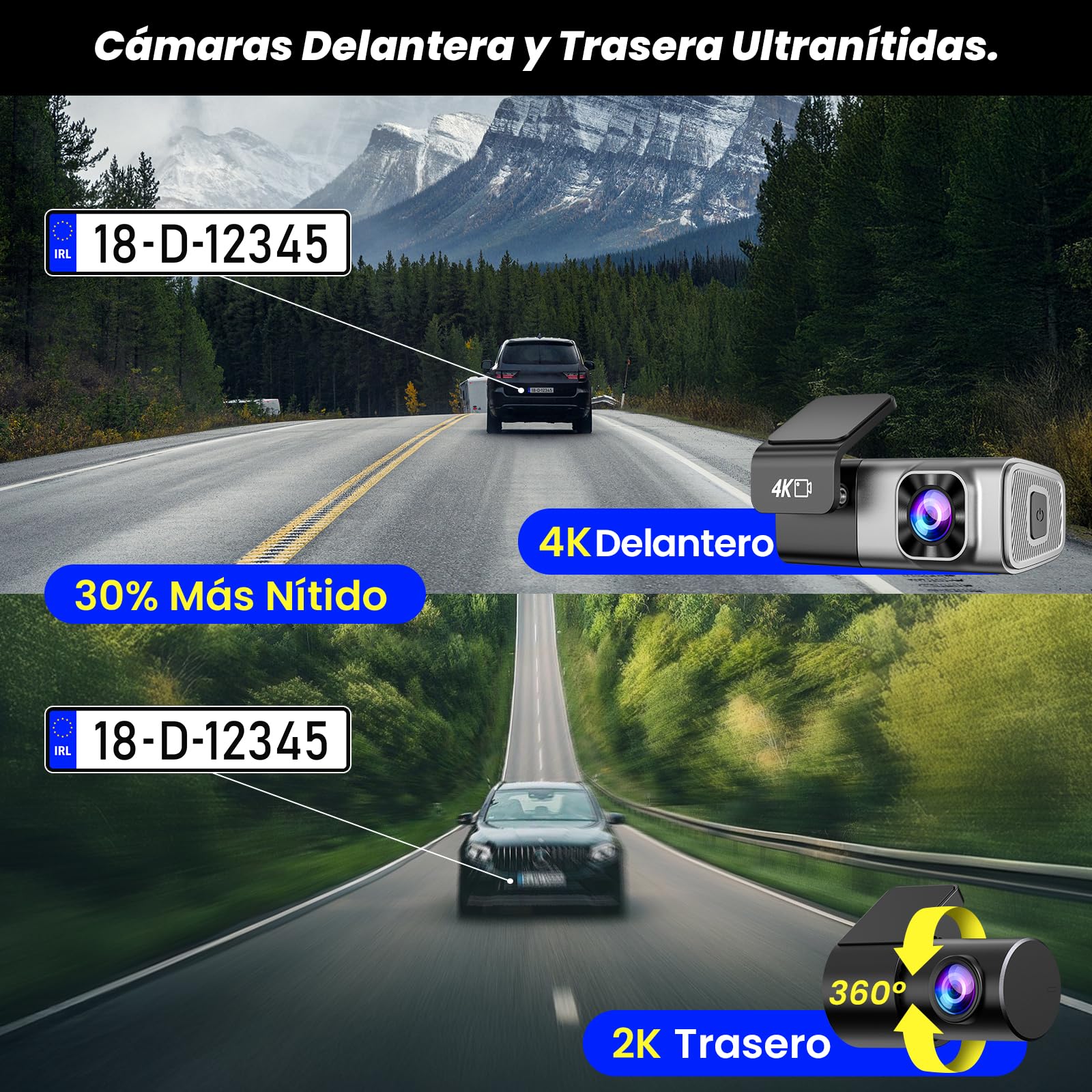 MANKIW 4K/2K Dashcam WiFi Dash Camera para Coches, Mini Cámara para Coche, 4K Front+2K Trasera Dashcam con App,Tarjeta 64GB,Visión Nocturna, WDR, G-Sensor,Grabación en Bucle,Soporta Modo Parking 24H