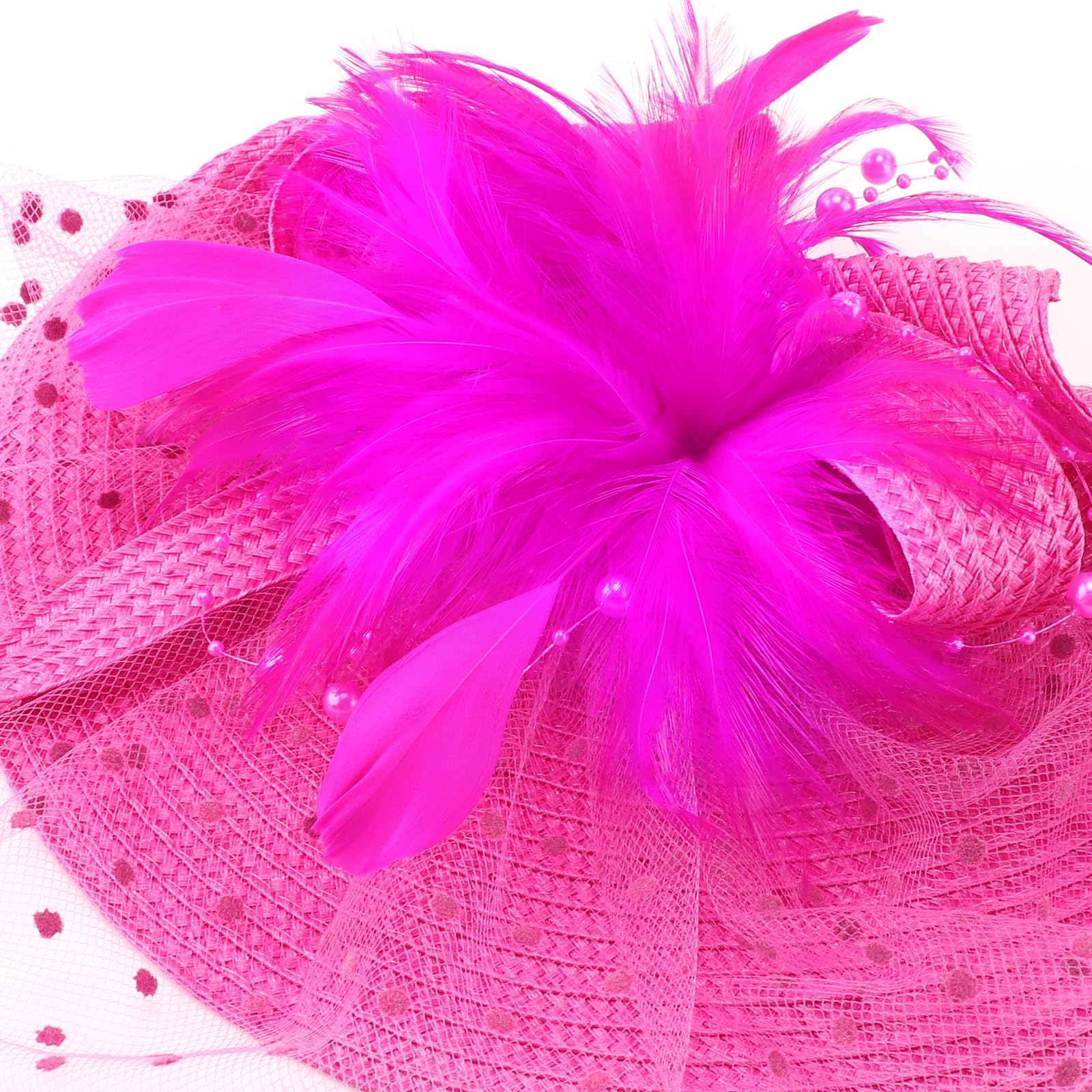 DRESHOW Fascinators Sombrero de Mujer Flor de Malla de Plumas Fascinator Boda Cocktail Tea Party Sombreros Tocados para Niñas y Mujeres