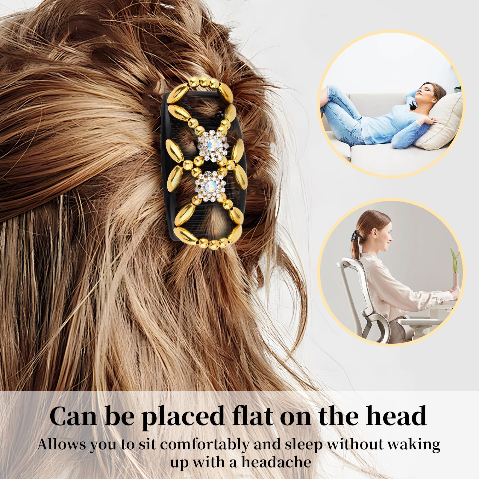 4 Fasce Capelli Con Pettine E Clip Antiscivolo – Doppia Frangia, Accessori Per Acconciature, Nero E Marrone - 3