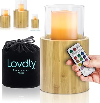 Cremation Urn for Human Ashes | Keepsake Urns for Adult & Pet Ashes | Decorative Urn Made from Premium Wooden Base with Glass Top & Flameless LED... (Bamboo, Medium Bamboo)