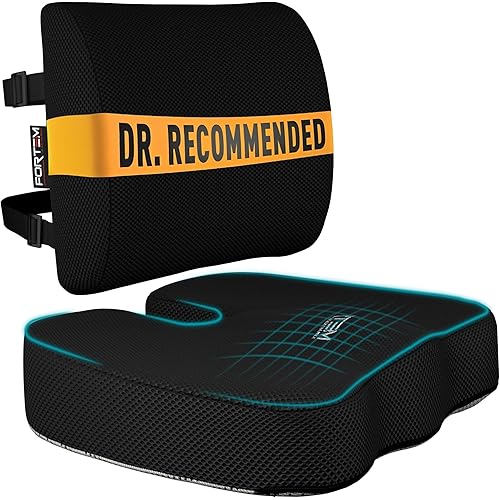 FORTEM Seat Cushion, Office Chair Cushion, Lumbar Support Pillow for Office Chair, Memory Foam Sciatica Coccyx Tailbone Pressure Pain Relief, Car Sitting Pad, Washable Non Slip