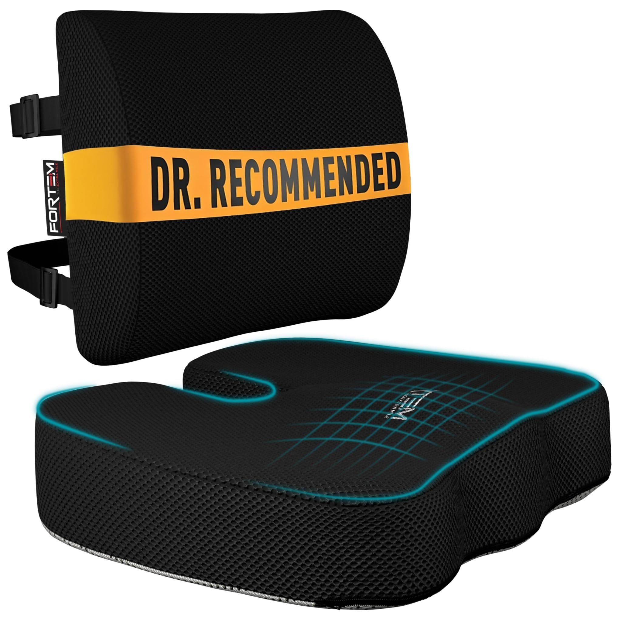 FORTEM Seat Cushion, Office Chair Cushion, Lumbar Support Pillow for Office Chair, Memory Foam Sciatica Coccyx Tailbone Pressure Pain Relief, Car Sitting Pad, Washable Non Slip