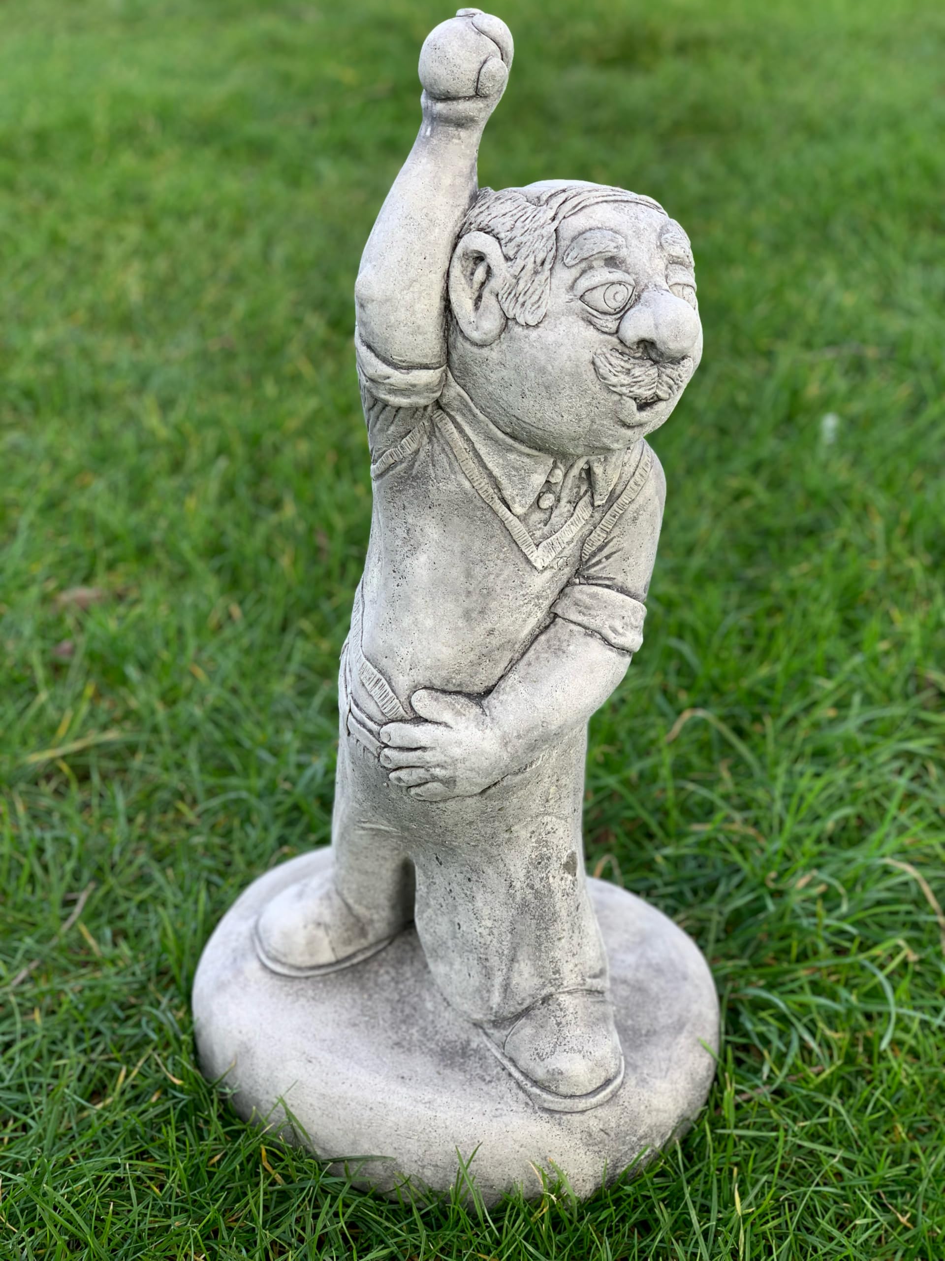 OLOMA Cement Cricket player figurine Stone Cricket bowler statue Outdoor humorous man outdoor decor Concrete man decoration Grandpa ornament Front door art Cricket lover gift