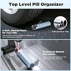 Zannaki Metal Travel Pill Organizer, Portable Waterproof Weekly Pill Box, Large Aluminum Alloy Pill Case Container, BPA Free 7 Day Daily Medicine Organizer Holder for Vitamin, Fish Oil, Supplement