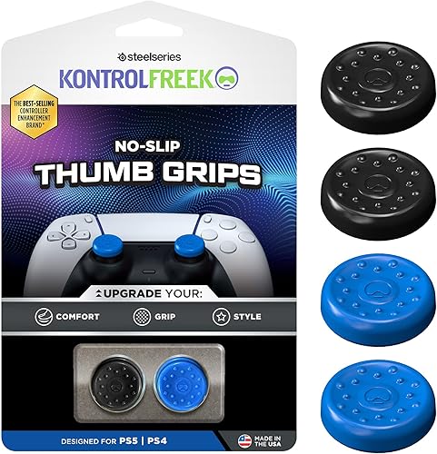KontrolFreek Empuñaduras antideslizantes para control de Playstation 5 (PS5) y Playstation 4 (PS4), paquete de 4, azul y negro