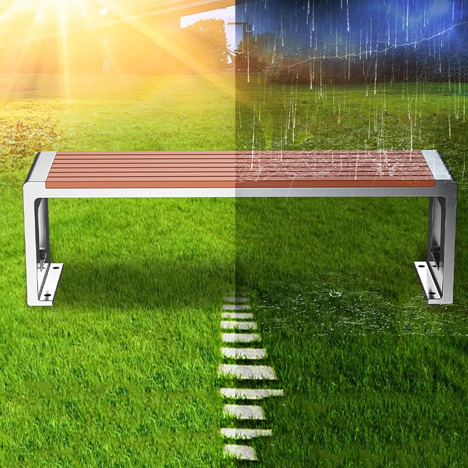 Rustproof Stainless Steel Backless Outdoor Bench, Weatherproof Metal Garden Bench for Patio, Park, and Lounge - 120cm (27.3in) Durable & Stylish Seating