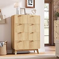 Vista 10 de QUW Cómoda moderna acanalada de 59.1 pulgadas de ancho para dormitorio con 9 cajones, cómoda alta con mango de metal, soporte de TV de madera