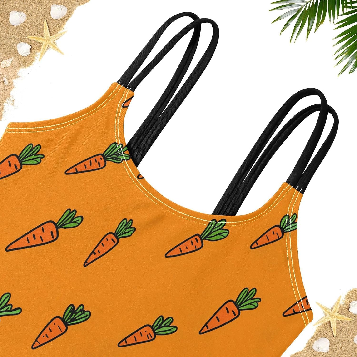 visesunny Girls Two Piece Swimsuits Orange Carrots Girl's Bikini Sets Bathing Suits for Girls Size 5-12Y