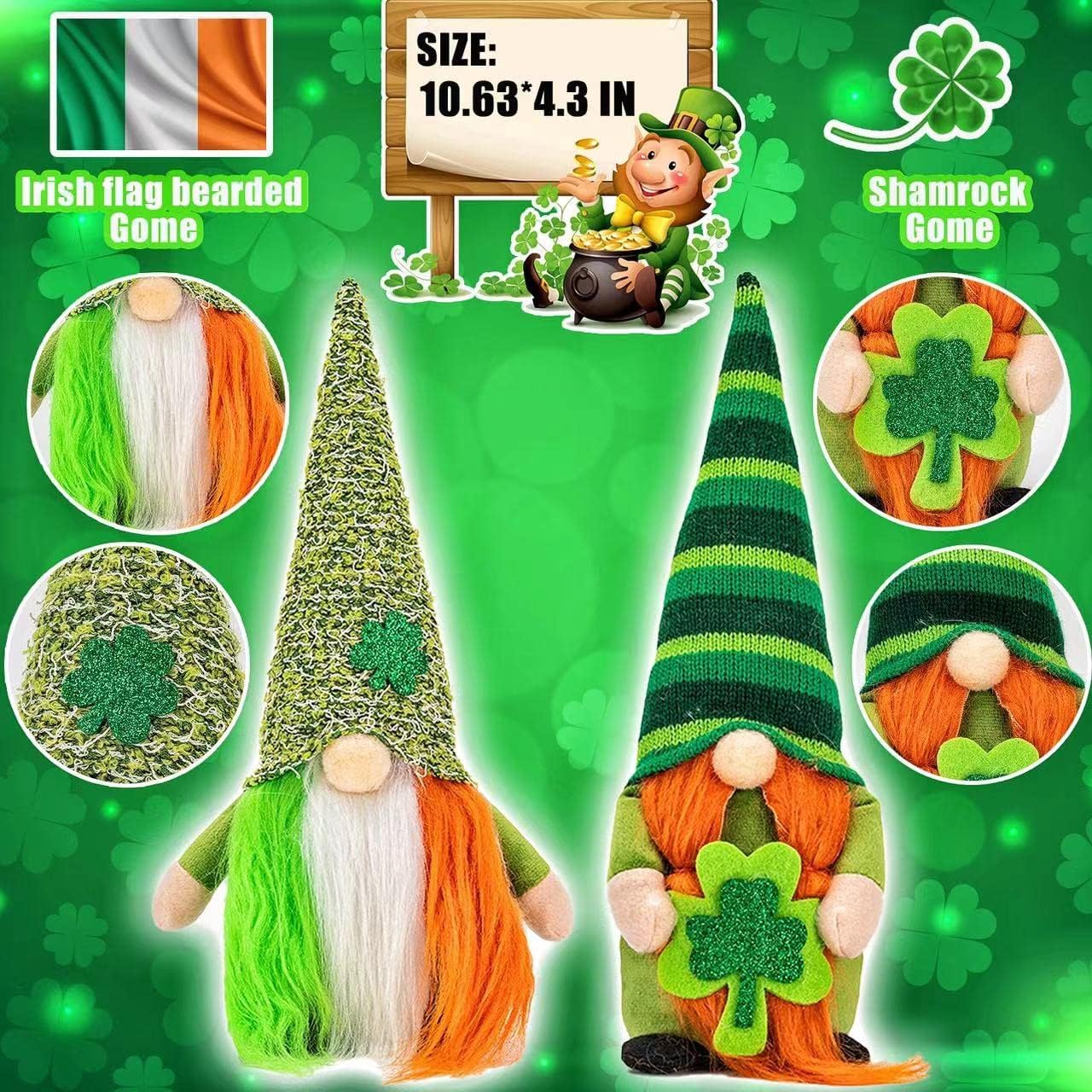 DraMosary St.Patrick's Day Gnome Plush Elf Decorations - 4PCS Handmade Green Irish Gnome Scandinavian Tomte Leprechaun for Home Decor/Table Ornament