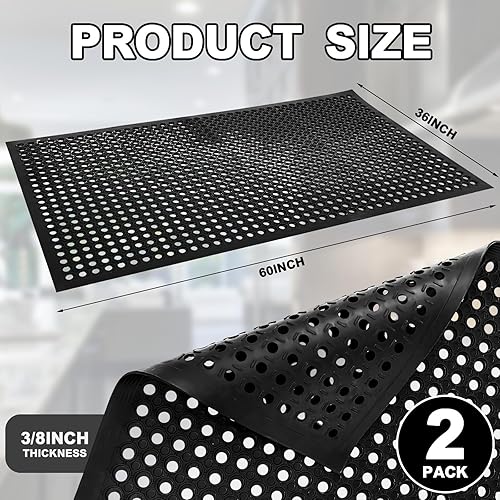 Miniatura 2 de 2 tapetes de goma antifatiga de 36 x 60 pulgadas, antideslizantes, color negro, resistente, para interiores y exteriores, para restaurante, bar,