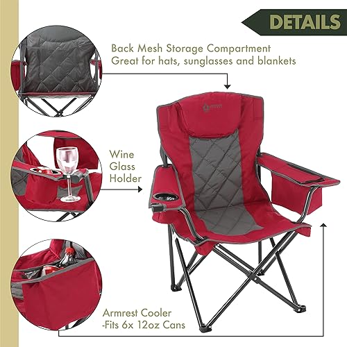 Miniatura 4 de ARROWHEAD OUTDOOR Silla cuádruple plegable portátil para acampar con enfriador de 6 latas, portavasos y soportes para copas de vino, bolsa de