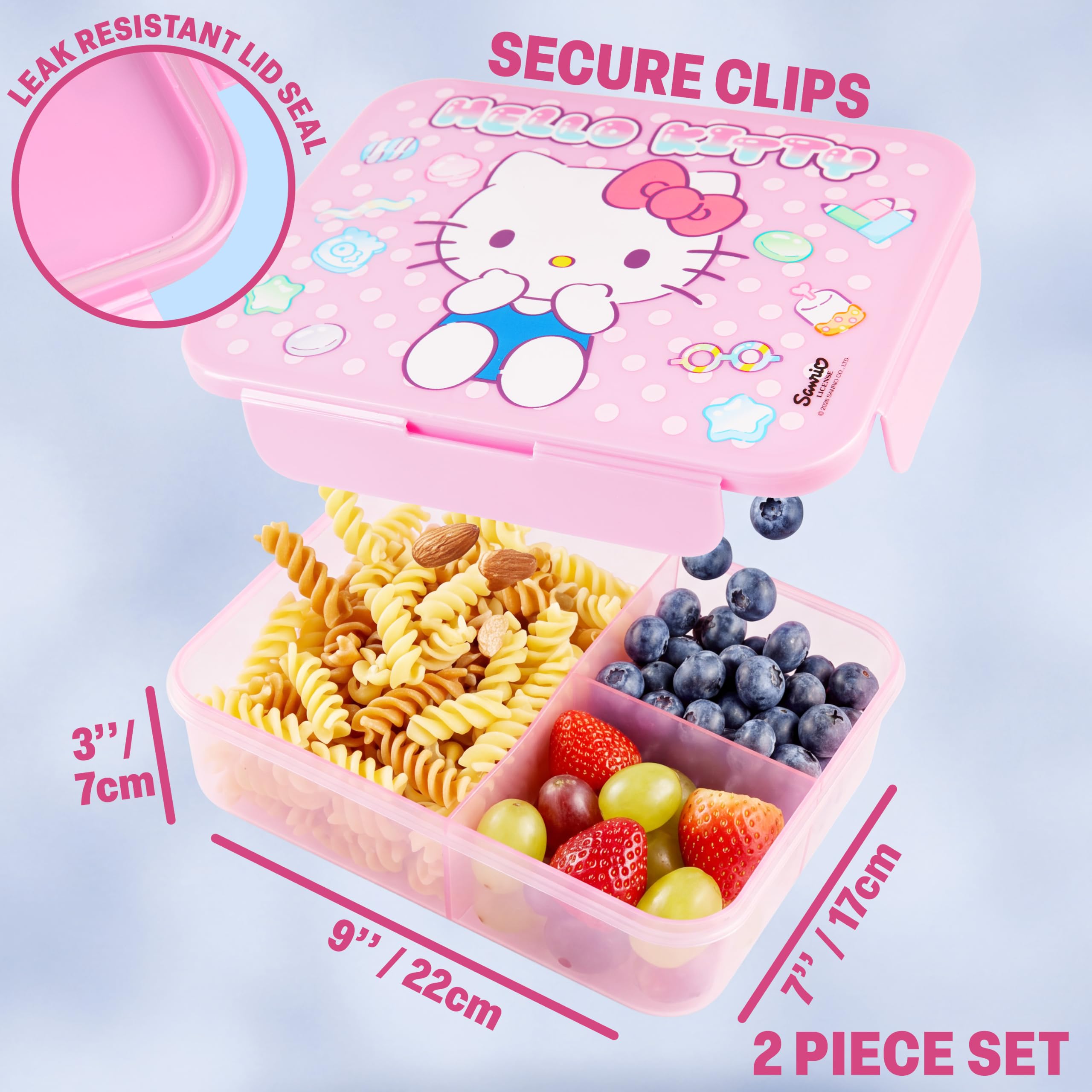 Get Trend Hello Kitty Set Boite Repas et Gourde Enfant Fille, Lave Vaisselle et Micro-ondes Sûre Bento Lunch Box Compartiments et Sans BPA Gourde avec Paille, École ou Pique Nique (Rose Hello Kitty)