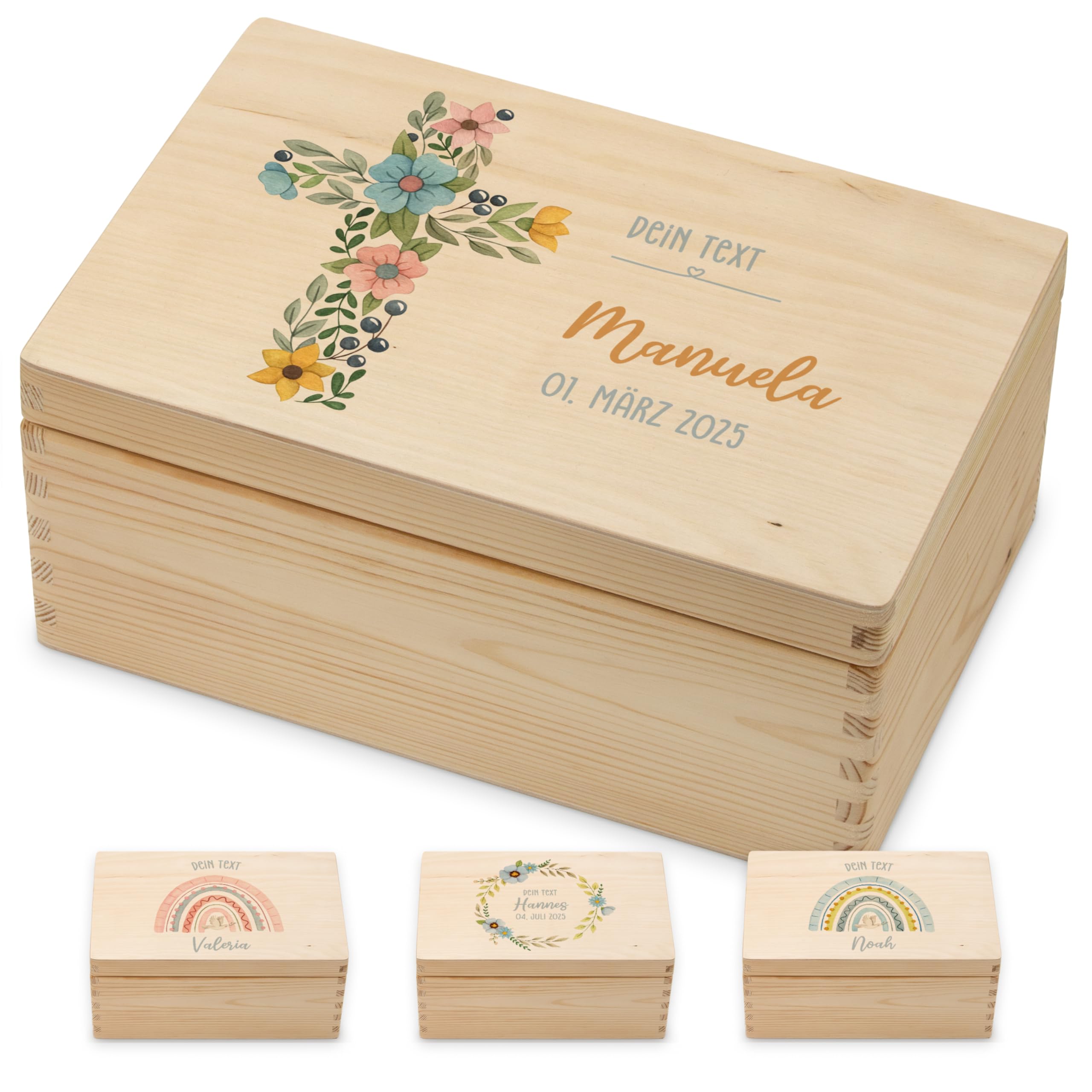 Lilletå ® Erinnerungsbox Taufe (001.09.03) - Kreuz - Erinnerungskiste Baby - Hochwertigem Farbdruck - Kind Erinnerungsbox Holz - Geschenk Geburt Mädchen Junge