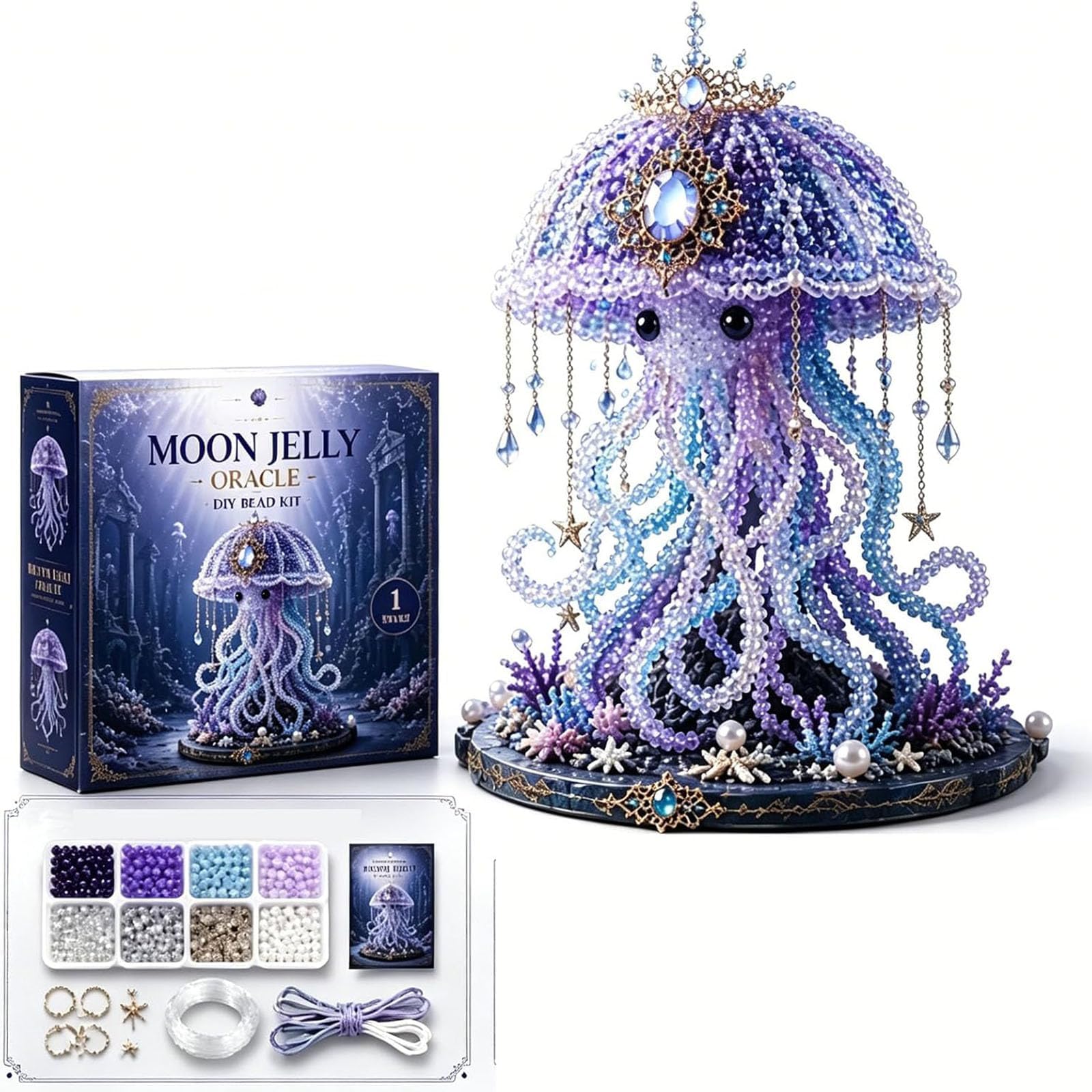 Mythical Ocean DIY Bead Kit for Beginners, 3D Beaded Animal Making Kit with Instructions, 8 Unique Sea Animal Designs with Glass Beads and Pattern Guide, Underwater Bead Embroidery Set (B)