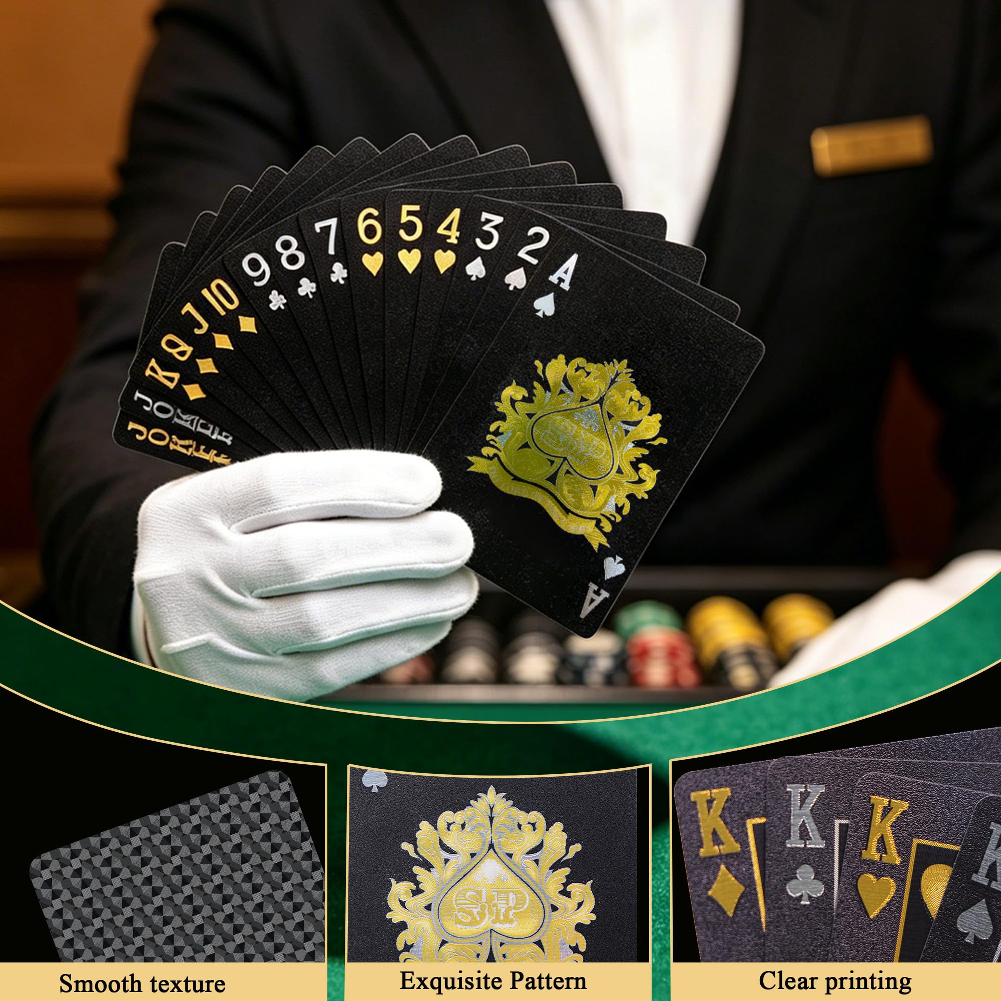 ACELION Waterproof Playing Cards, Deck of Cards, Poker Cards (Black) — Amazon image 3