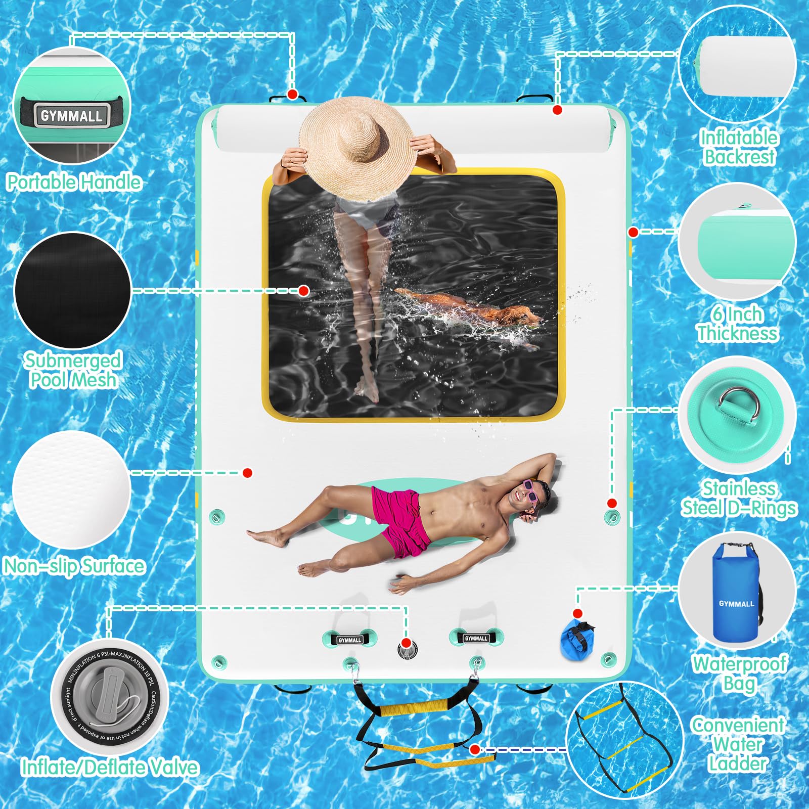 Darsena galleggiante gonfiabile per adulti - galleggianti della piscina, barca gonfiabile, piscina del cane con scala e valvola di sicurezza, portatile per il nuoto, spiaggia, lago