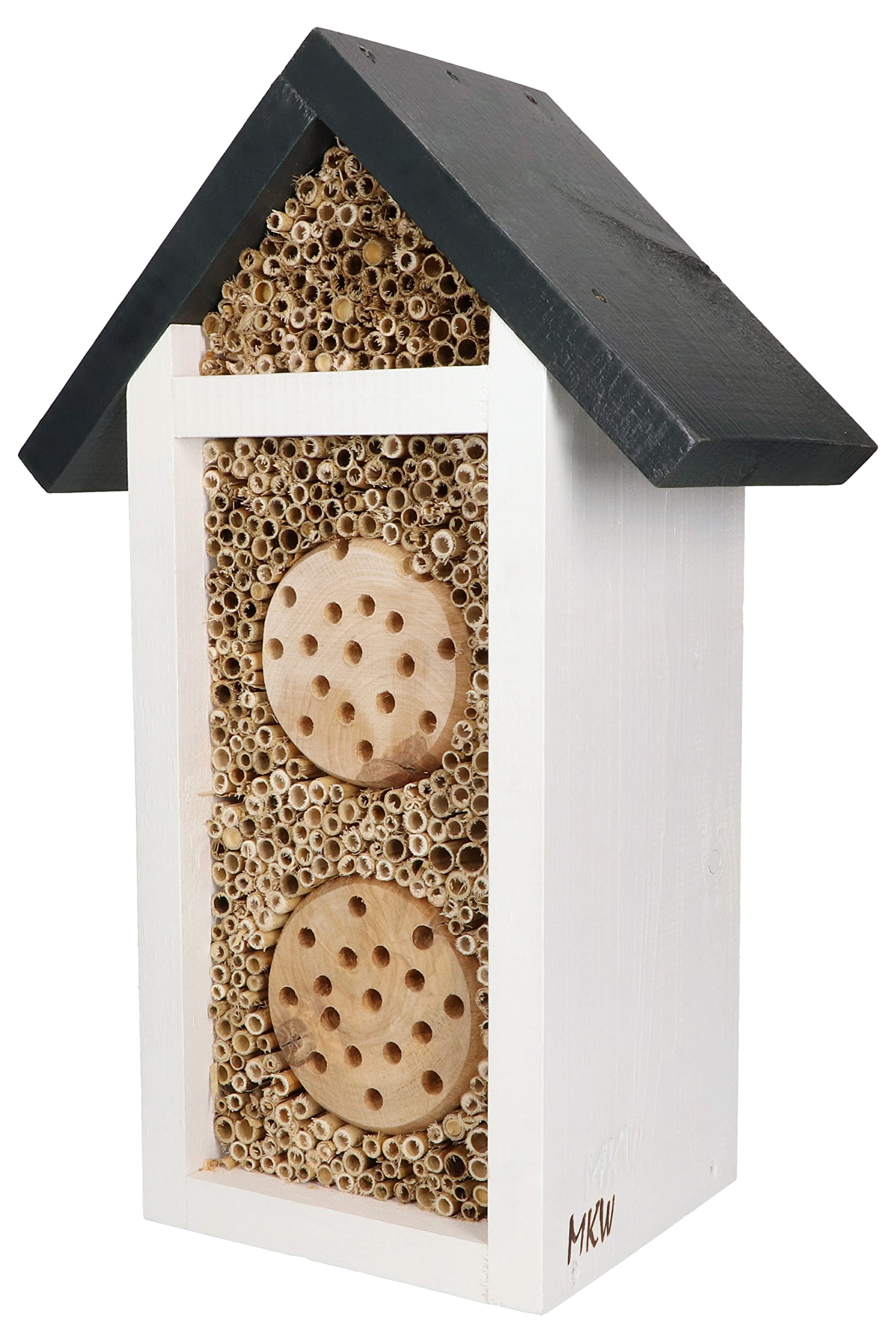 Insektenhotel Bienenparadies MKW Klein Antrazit - Insektenhaus aus massivem Laub- und Nadelholz - Wetterfest - für Wildbienen & Marienkäfer - Schutz für viele nützliche Insekten
