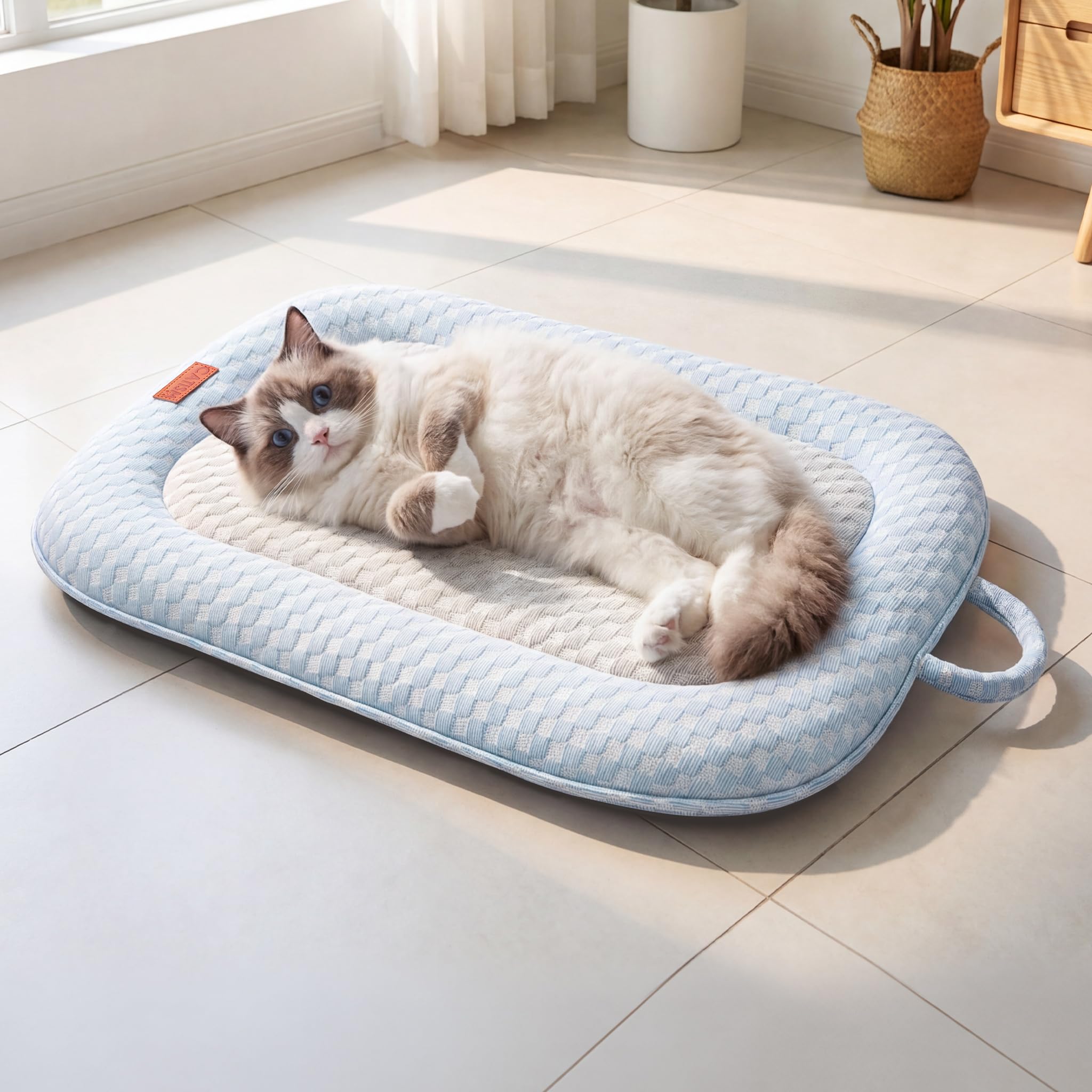 CATISM Kühlmatte Katze und Hund für Sommer 65x50cm - Selbstkühlende Haustier Kühlmatte für Katzen, Einteilig Waschbar Atmungsaktiver Selbstkühlend Indoor Katzenbetten, Katzendecke für Katzen