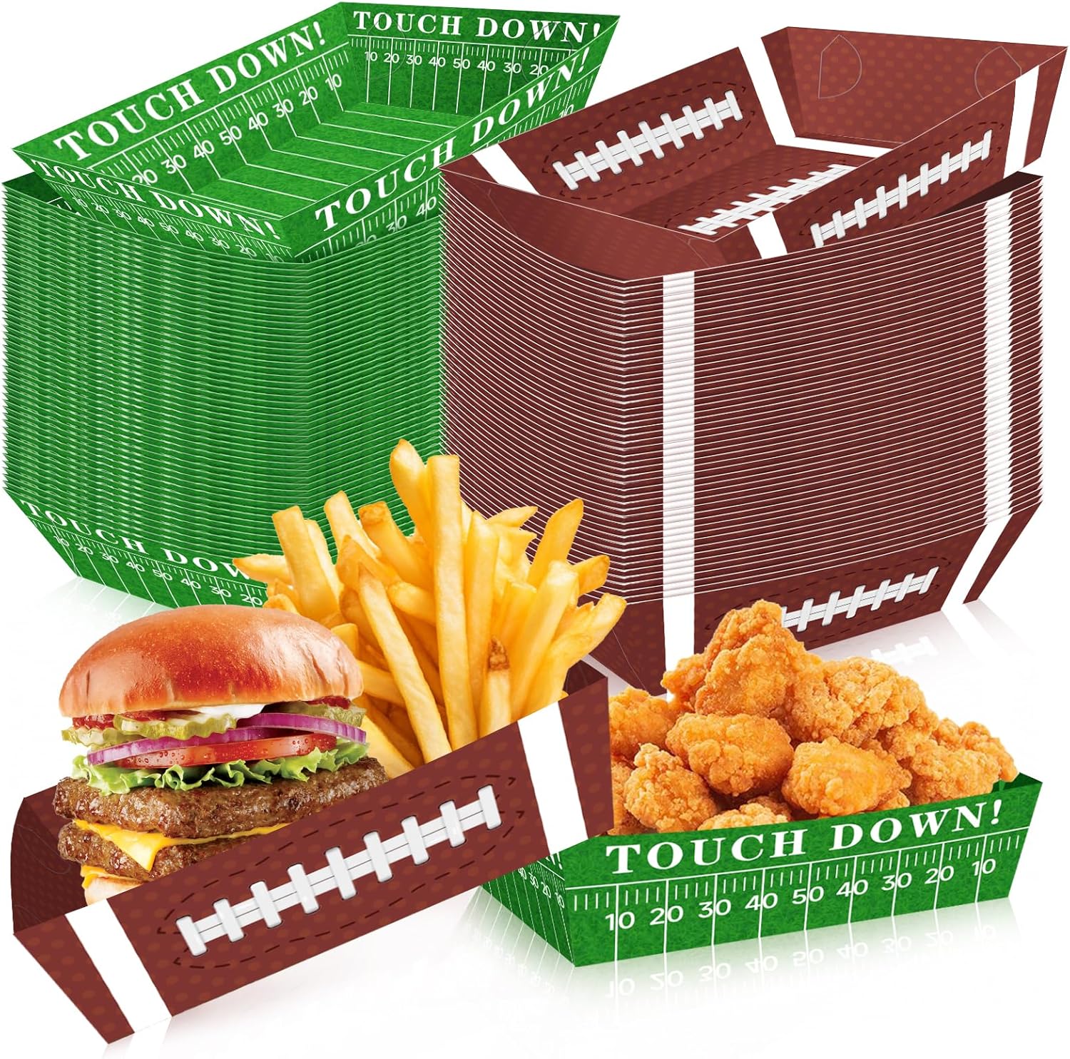 GiftPioneer 100Pcs Football Party Supplies, 5lb Food Plates, Paper Trays Disposable Bowls Nacho Trays for Gameday, Carnivals, Birthday, Sport, Party Decor (100)