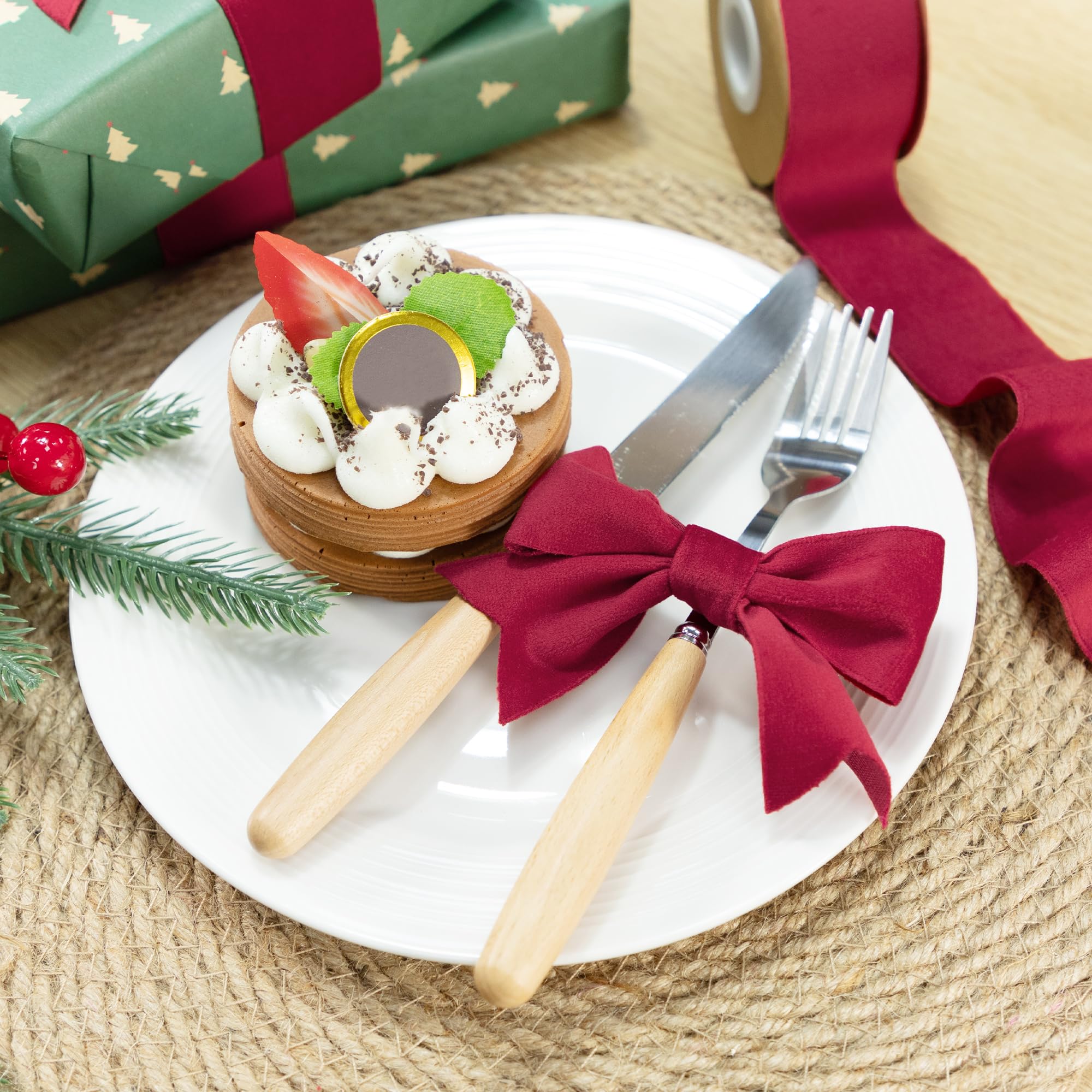 Keypan Czerwona wstążka Chirtsmas, szerokość 1-1/2 cala, ręcznie robiona aksamitna wstążka na Boże Narodzenie, bukiet kwiatów, dekoracja ślubna, baby shower, 2 rolki