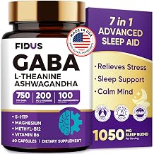 GABA Supplements 1050mg Blend, Advanced Sleep Aid &amp; Calm, L-Theanine, 5-HTP | Magnesium, Ashwagandha, B6 &amp; B12, Gamma Aminobutyric Acid - Made in USA - Melatonin-Free &amp; Non-Habit Forming