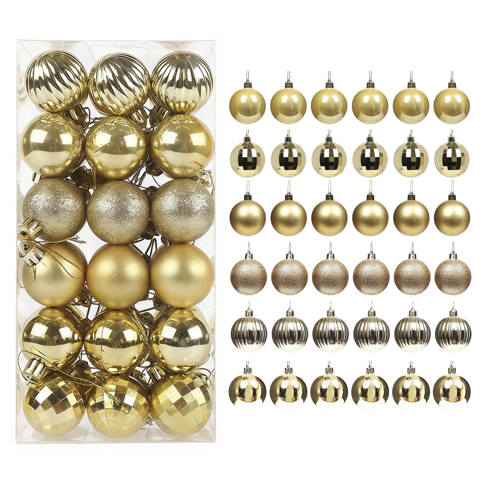 36Pcs Mini Size Baubles, 40mm Christmas Ball Ornaments(Golden)