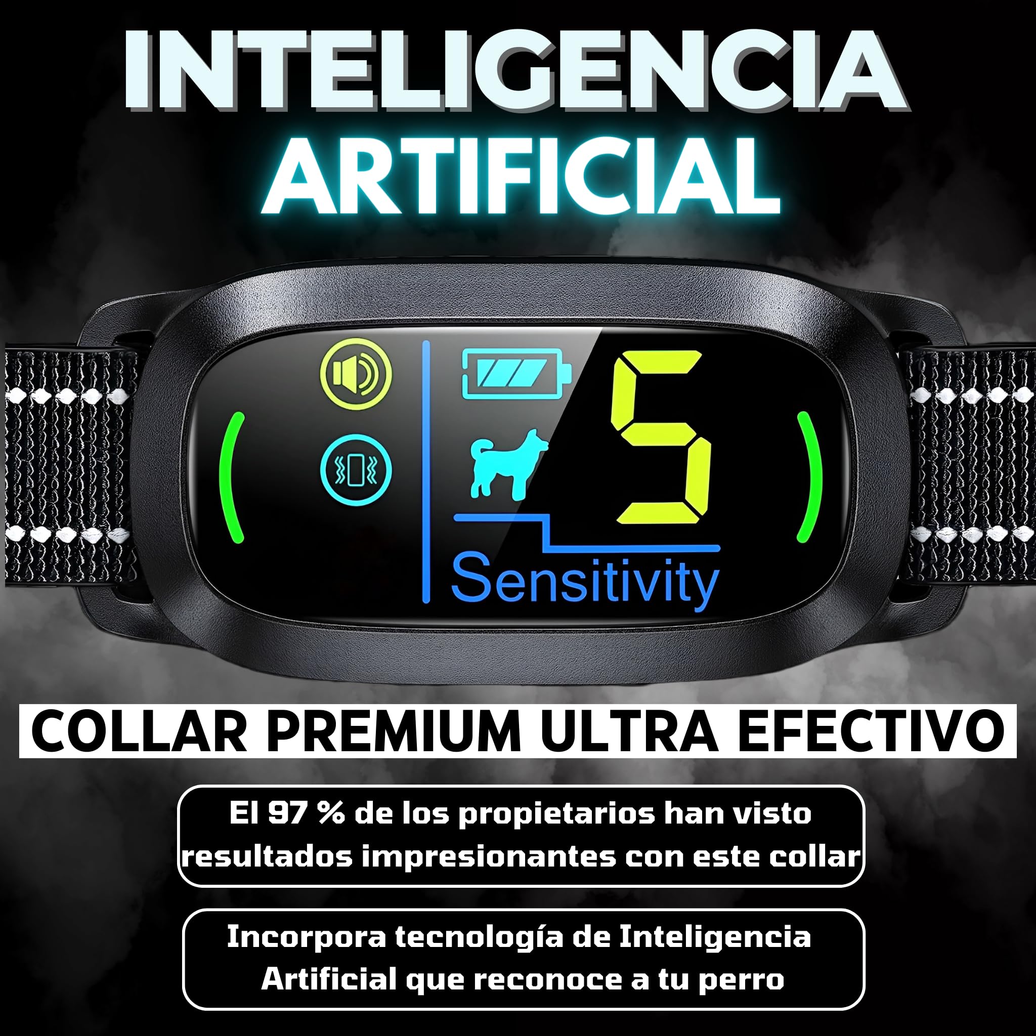 PAWPRO Collar Antiladridos para Perros | Cumple Nueva Ley Bienestar Animal 2024 | Inteligencia Artificial, Detección de ladridos, Pantalla Color | 3 Modos Beep, Vibración, Beep+Vibración | Manual ESP