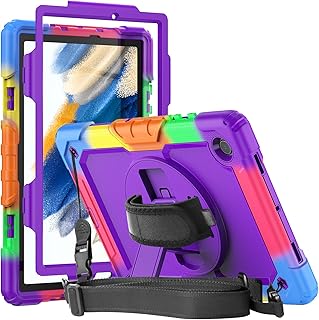 Herize Galaxy Tab A8 Case 10.5 for Kids with Screen Protector | Full Body Heavy Duty Shockproof Durable Rubber Protective Cover W/Stand Shoulder Strap for Samsung Tab A8 SM-X200/X205/X207 | Purple