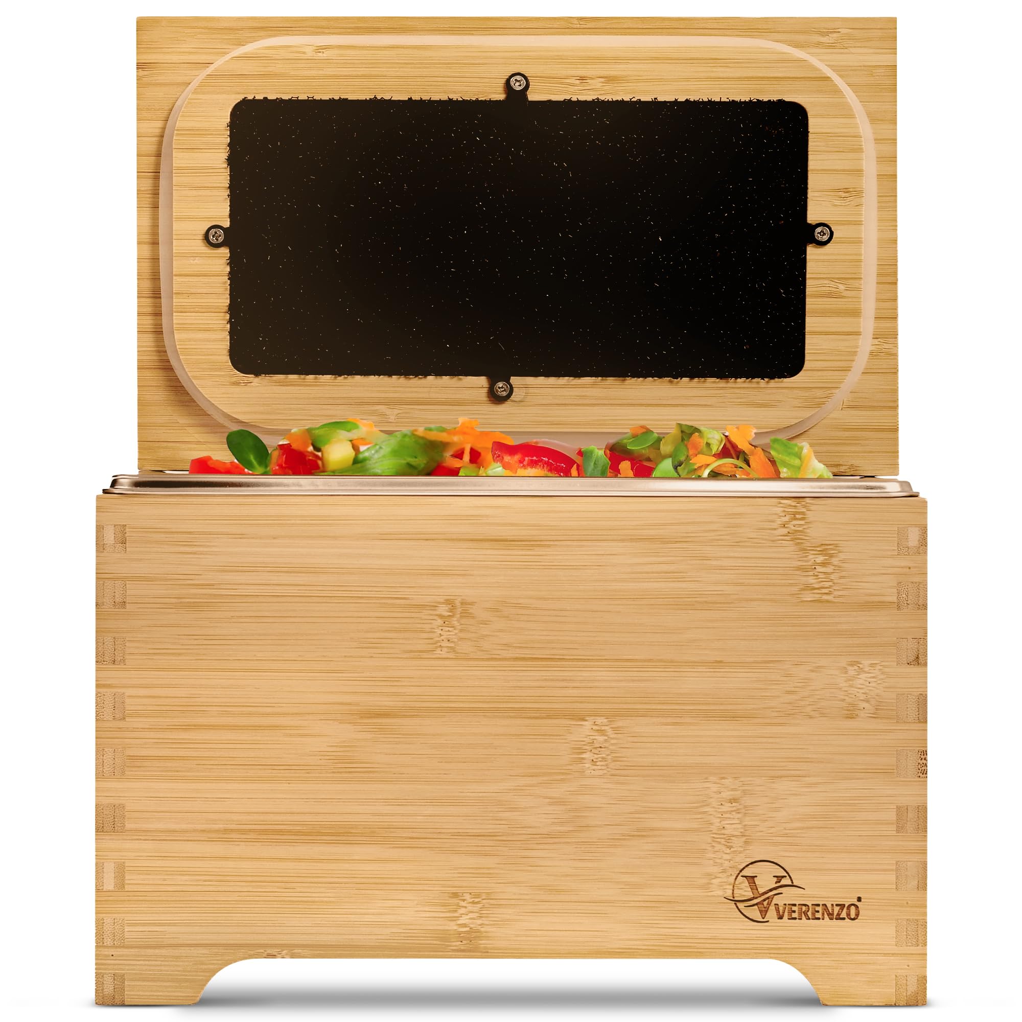 Poubelle Compost Cuisine Bio Hermétique Anti-Odeur & Filtre Charbon-Bac à Déchets et Recyclage Organique-Composteur Cuisine Pour Biodéchets-Bambou-Seau Alimentaire Bois-Poubelles à Compost-4L