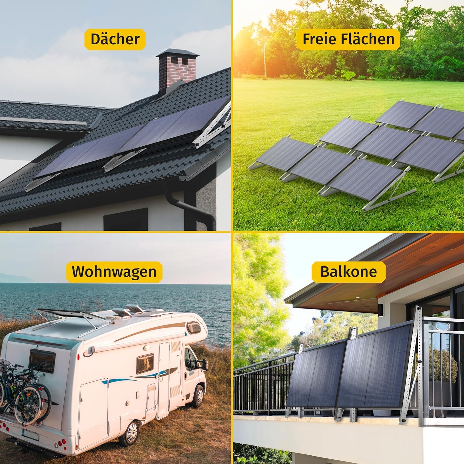 Avoltik Balkonkraftwerk Halterung 2er Set [0% MwSt.] - Solarpanel Halterung Flachdach [0-90° verstellbar] Solarmodul Halterung Flachdach - Ideal für Dach, Boden & freistehend - 114 cm - Alu 6005-T5