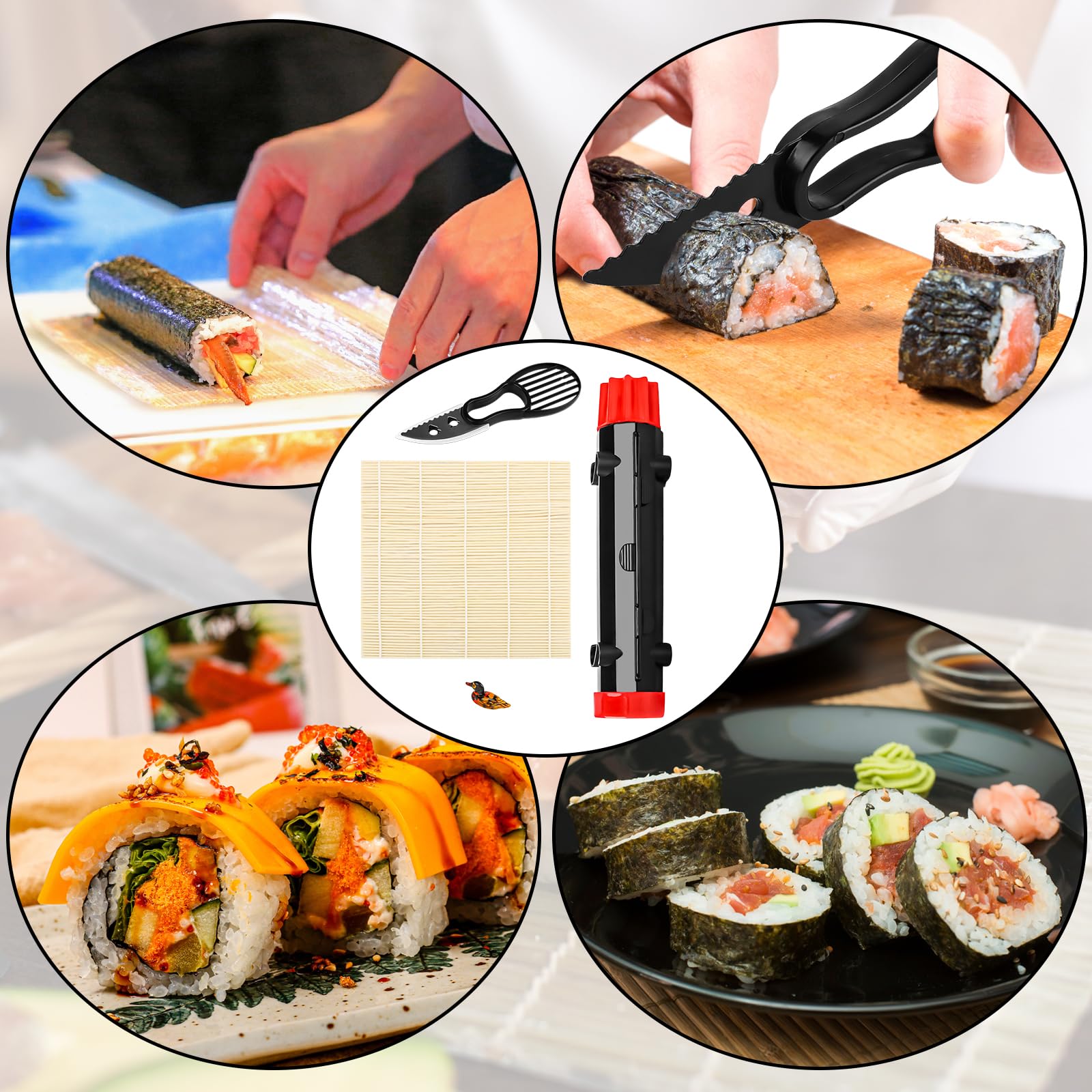 Kit Sushi Set, Sushi Bazooka Set Set Stampi Per Susshi Kit, Maker Bazooka con Coltello, Bacchetta di Riposo e Cucchiaio da Riso