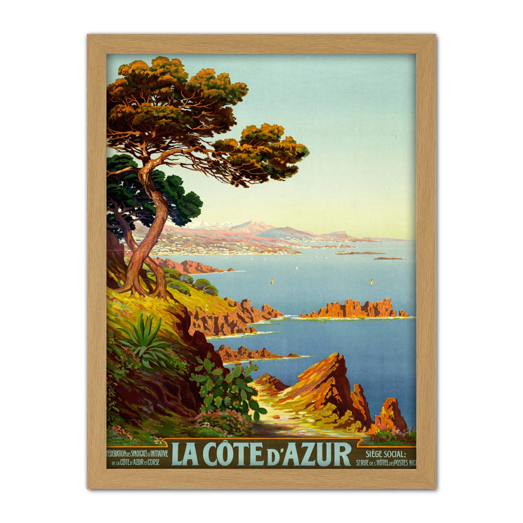De Tanguy Cote D'azur France Travel Advert Large Framed Art Print Poster Wall Decor 18x24 in