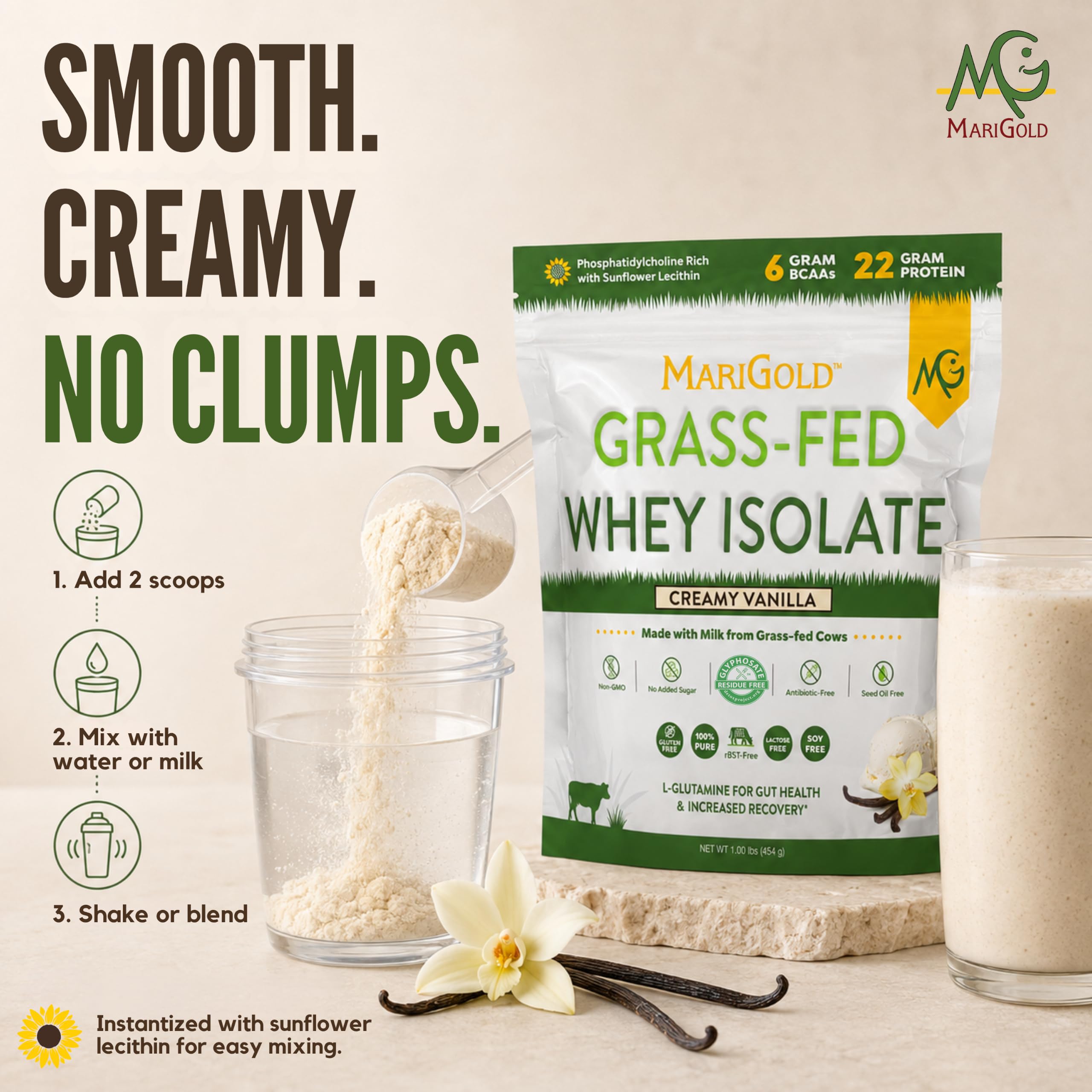 MariGold Grass-fed Whey Protein Isolate, Creamy Vanilla - 1lb Bag — Amazon image 7