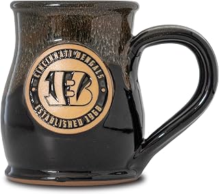 Greater Distance NFL Football Cincinnati Bengals 14 oz Two-Tone Tall Belly Mug, Handmade Large Ceramic Coffee Mug With Team Logo for True Football Fans, Premium Deneen Pottery Made in USA