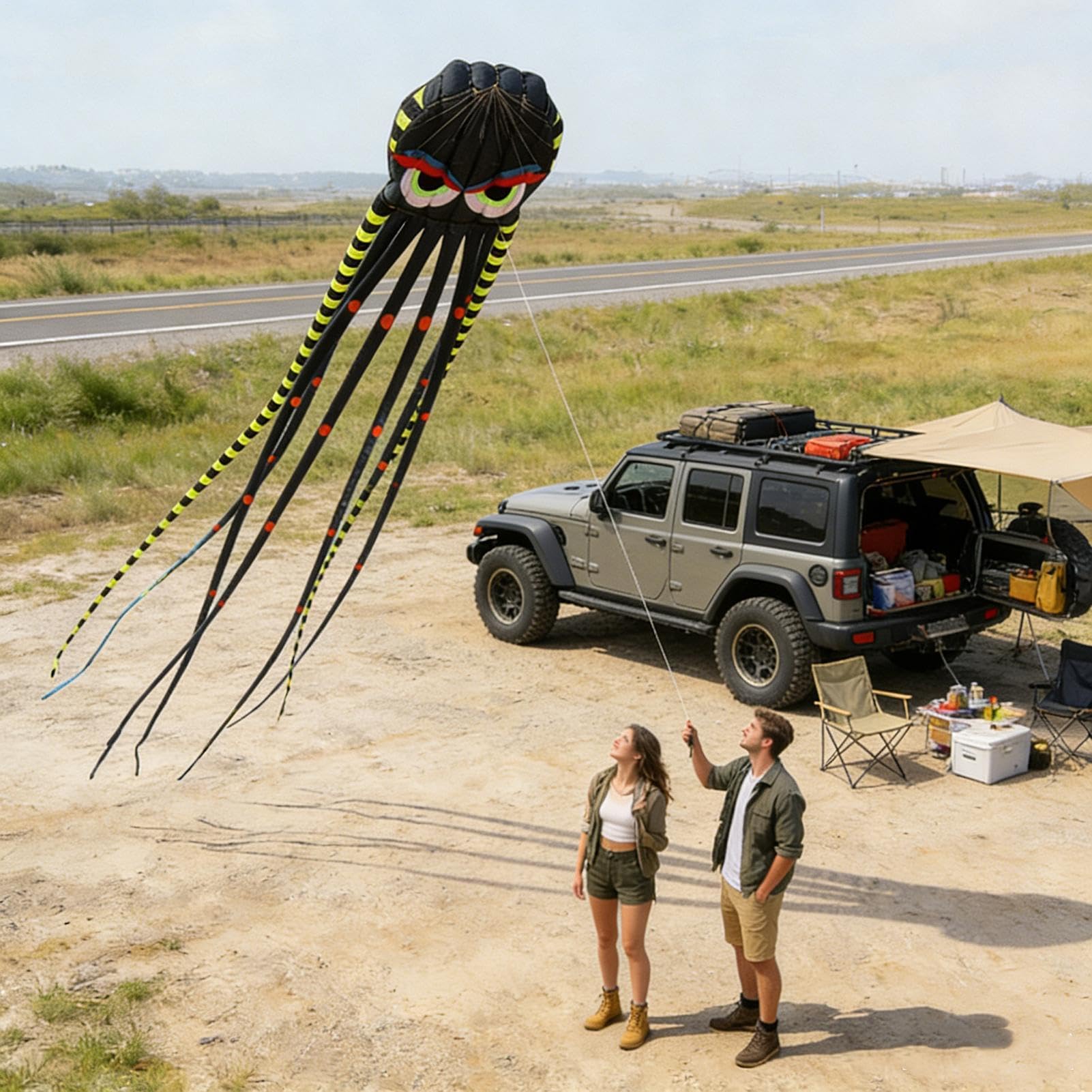 Cometa de Playa Pulpo, Juguete de Viento de 7,9 m, Accesorio para Adultos, Entretenimiento de Vacaciones, Gran Cometa, Actividad al aire libre, Accesorio de Playa