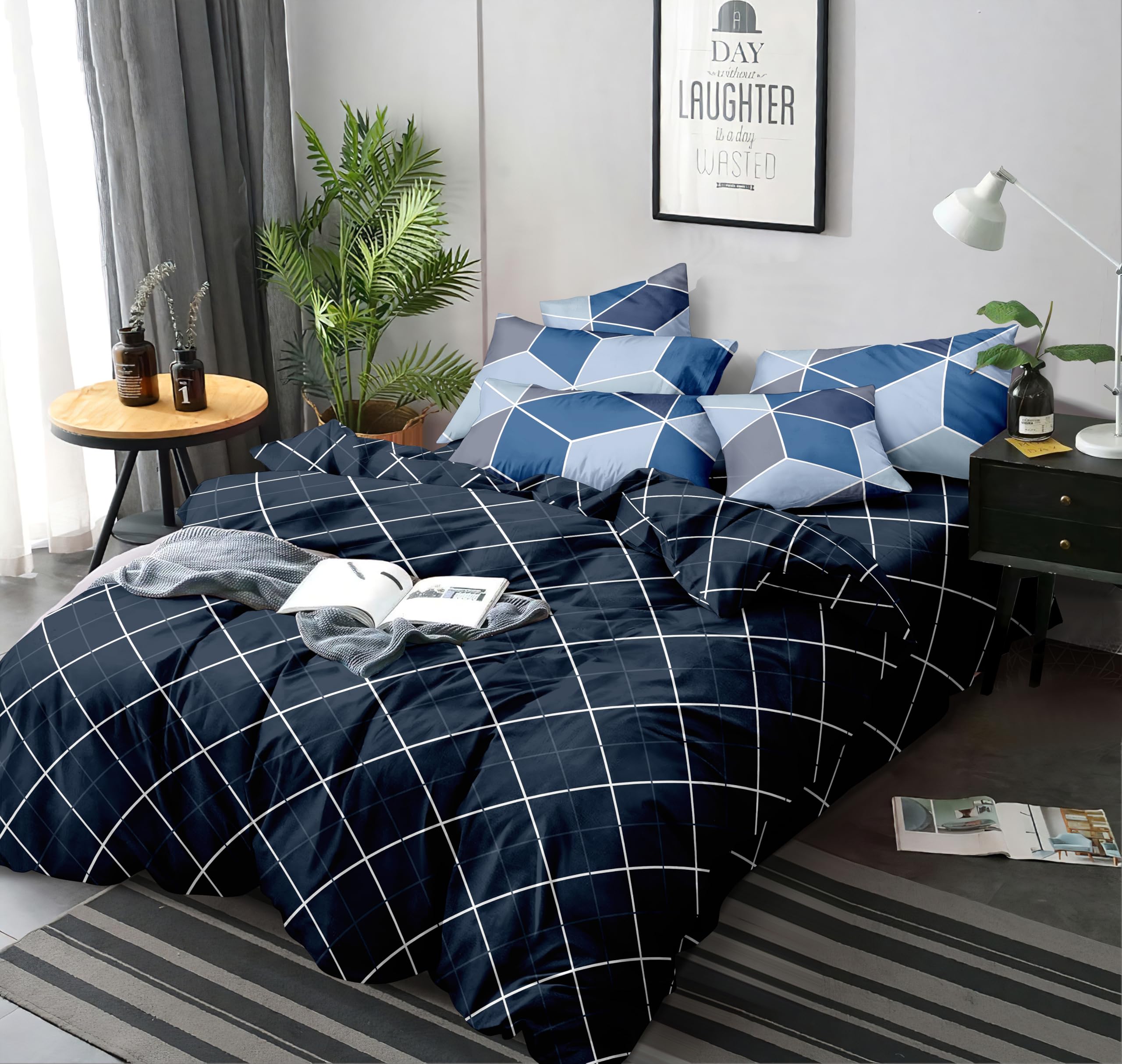 AJISH Polycotton Shell with 150 GSM Microfiber Reversible AC Comforter/Blanket for Winter/Quilt/Duvets for Single Bed Size(152X220 cm, Dark Blue)-image-11