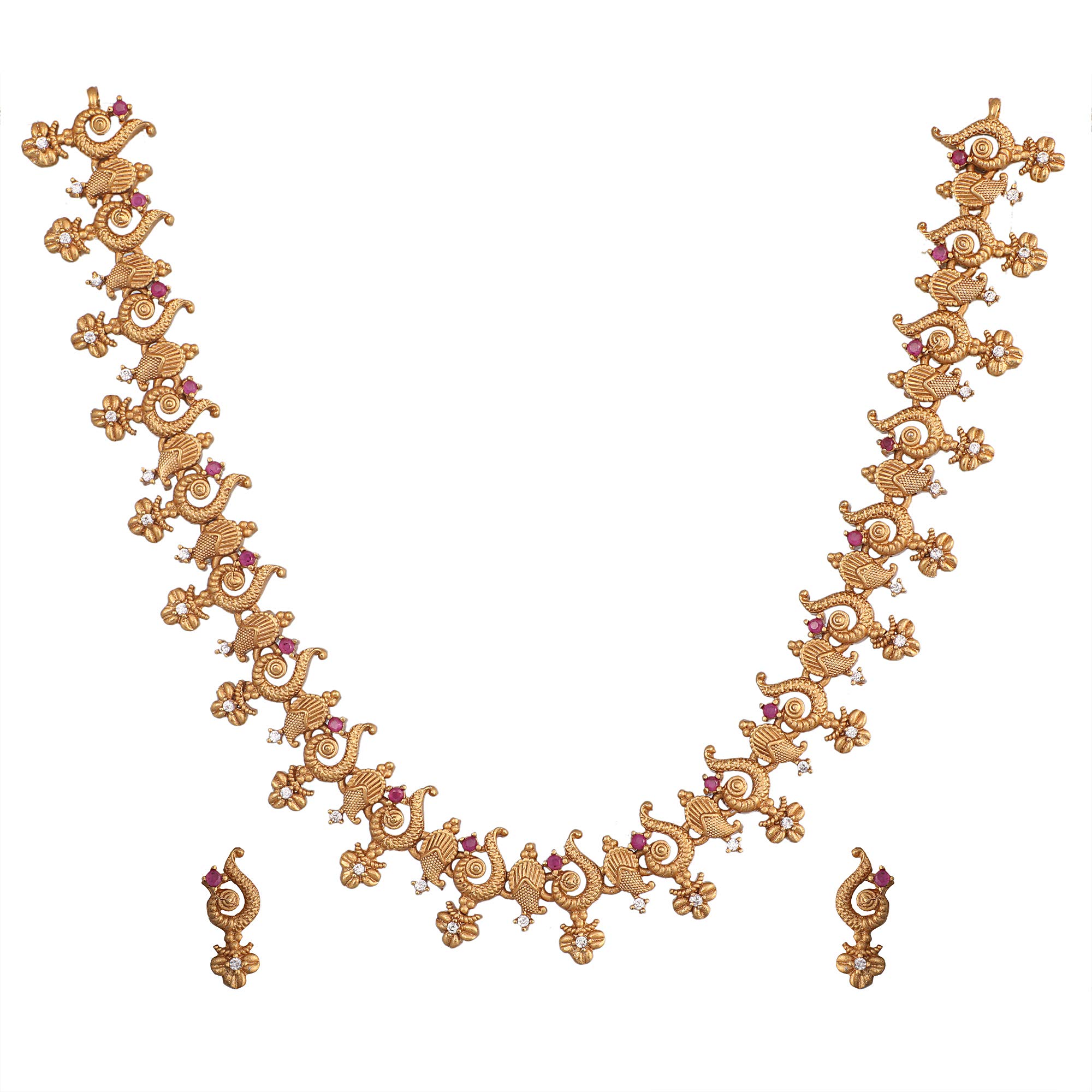 TARINIKAAntique Gold Plated Lipika Short Necklace Set with Floral Design - Jewelry Set for Women Perfect for Ethnic occasion | Traditional Jewellery For Women