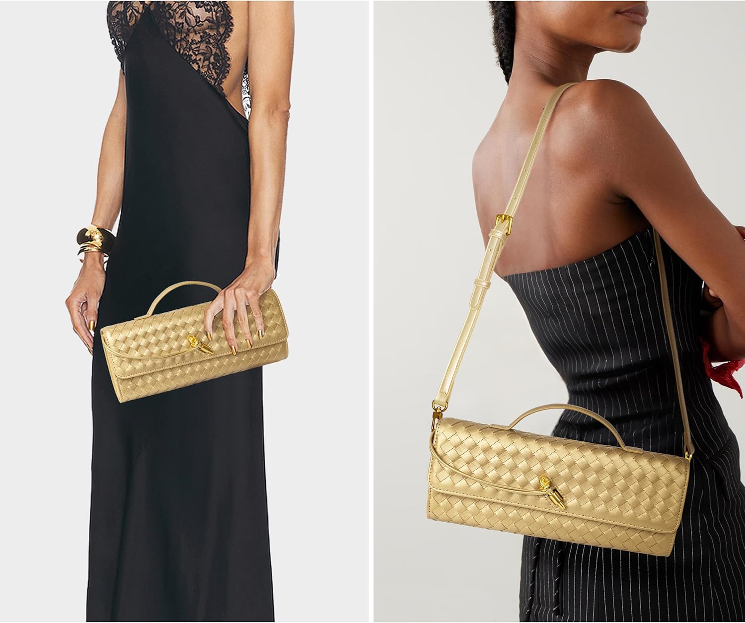 Joryin Woven Purse for Women Evening Clutch Woven Leather Handbags Crossbody Bag Purse Formal Evening Bag, Vegan Leather - Image 2