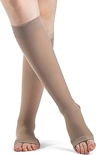 DYNAVEN by Sigvaris: Women's Open Toe Calf-High Compression Socks 15-20mmHg - Premium Quality for Daily Support & Durability - Small Short - Light Beige
