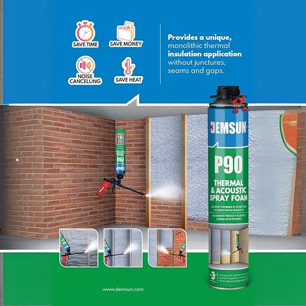 Demsun P90 Thermal & Acoustic Polyurethane Spray Foam β Closed Cell Insulation for Walls, Attics, Basements β High R-Value, Soundproofing & Energy Efficiency β 850ml (6) - 2