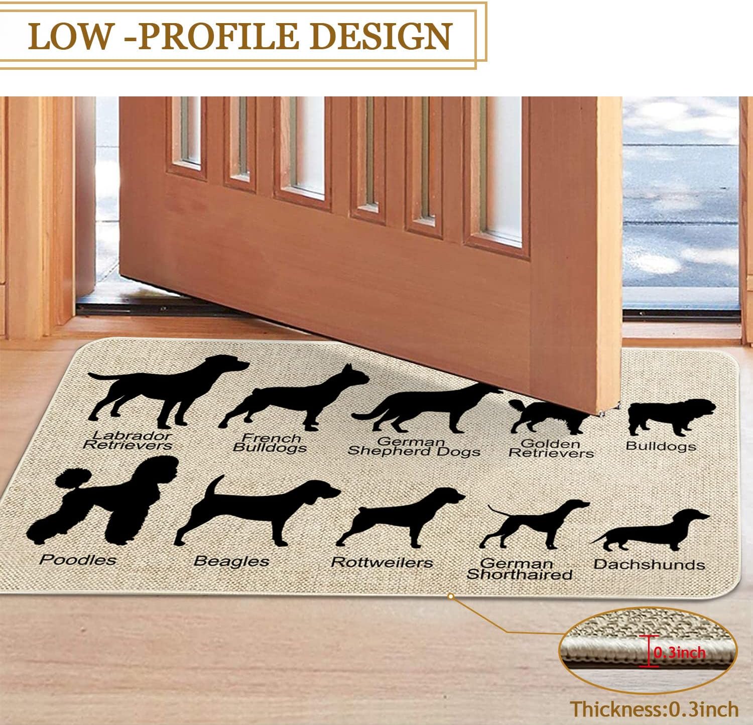 Roszwtit Dog Front Door Mat - 30 X 17 Inch Funny Doormat, Non Slip Rubber, Indoor/Outdoor Entrance Linen Floor Mat, Farmhouse Decor Gifts