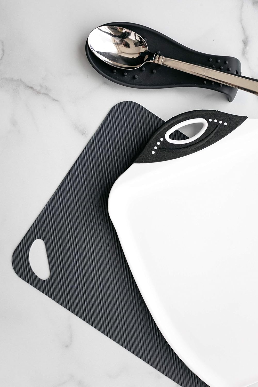 Dexas Chop & Scoop Cutting Board, 9.5 by 13 inches, White with Black Handle