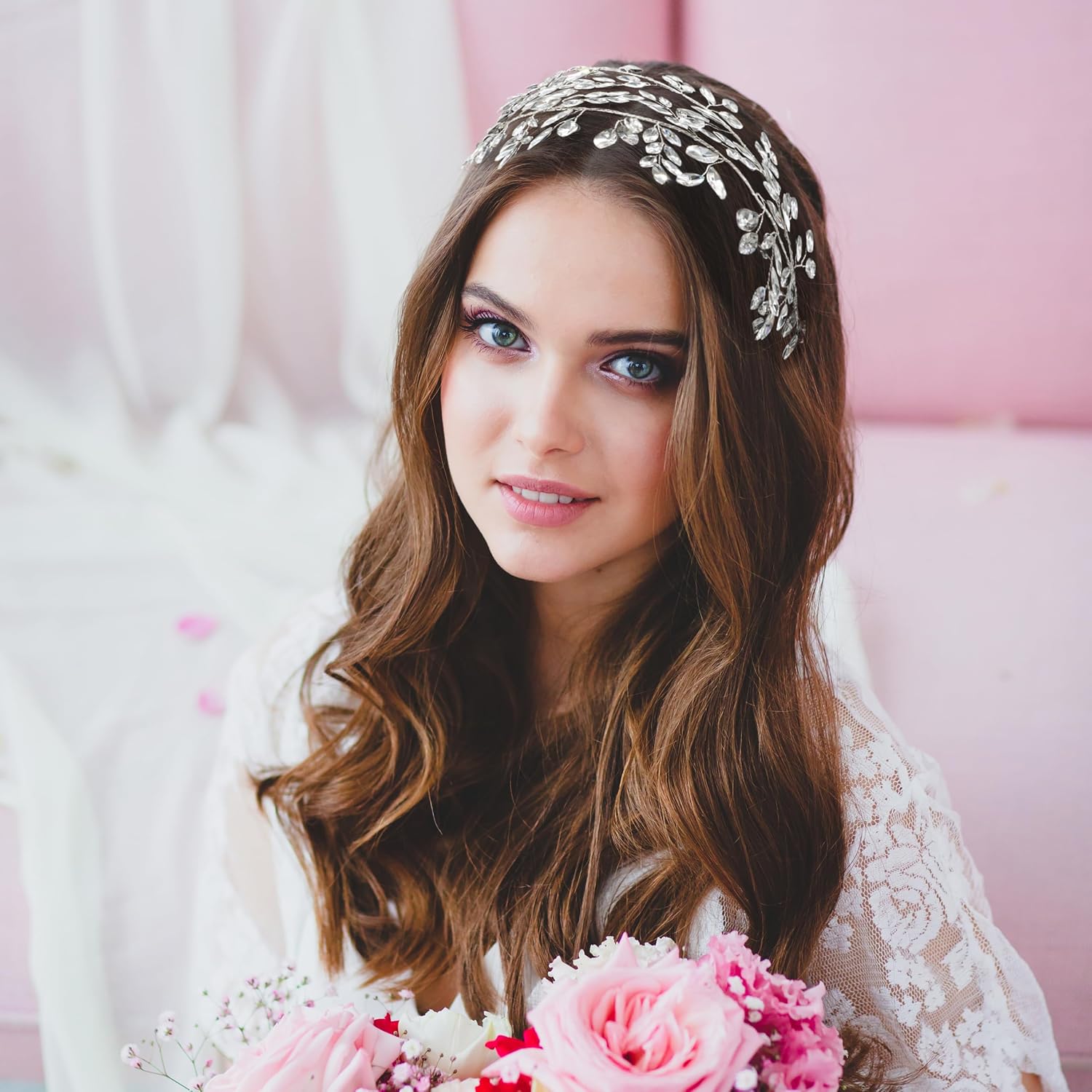 Oriamour Crystal Bridal Headbands Silver Leaf Tiara Headband for Women Wedding Headpices for Women Hair Accessories