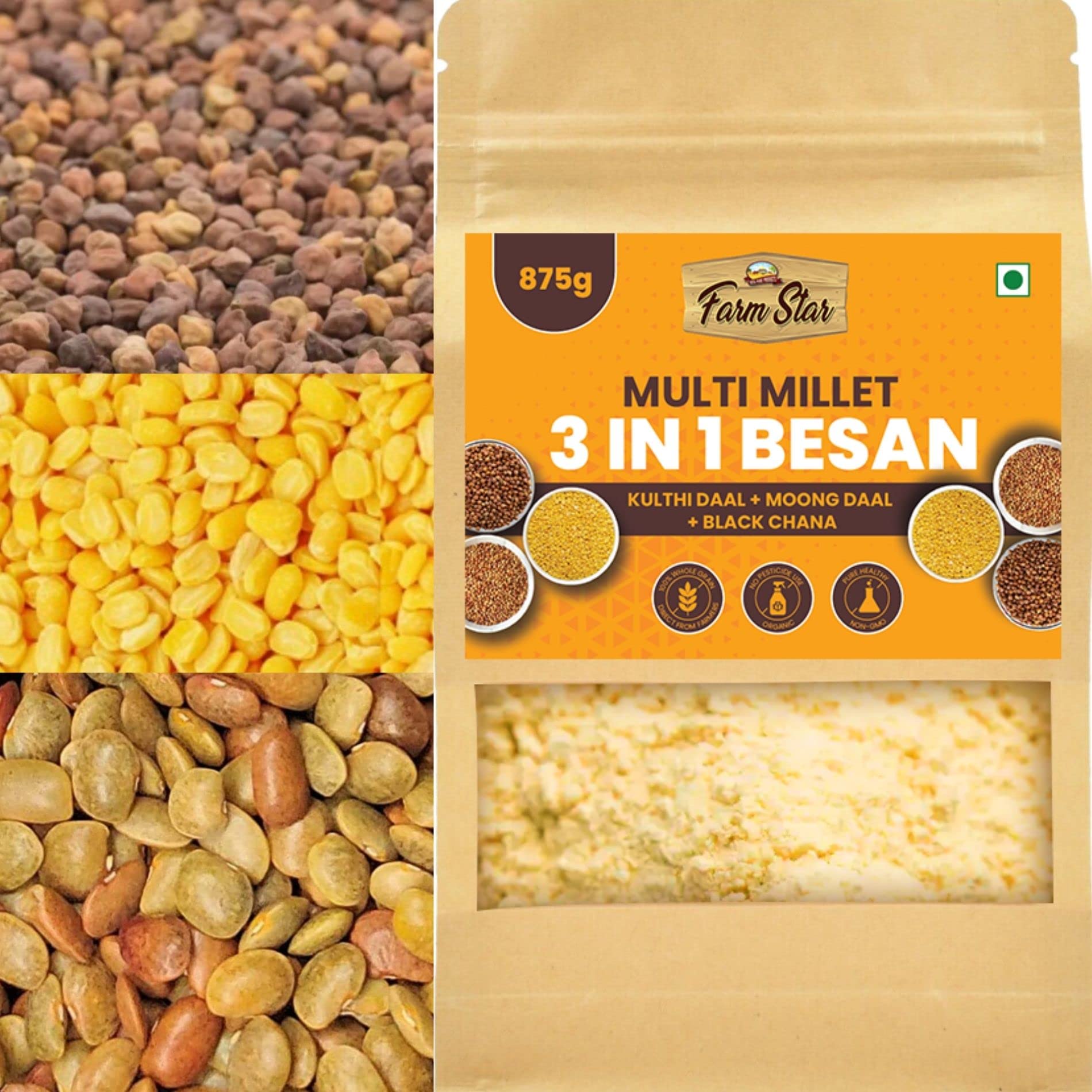 Multi Millet 3 in 1 Besan– Prepared with Kulthi Daal, Moong Daal and Black Chana| Non-GMO, No Pesticide use, direct from farmers | 875gm (B0BYHG6QLL) Amazon Price History, Amazon Price Tracker