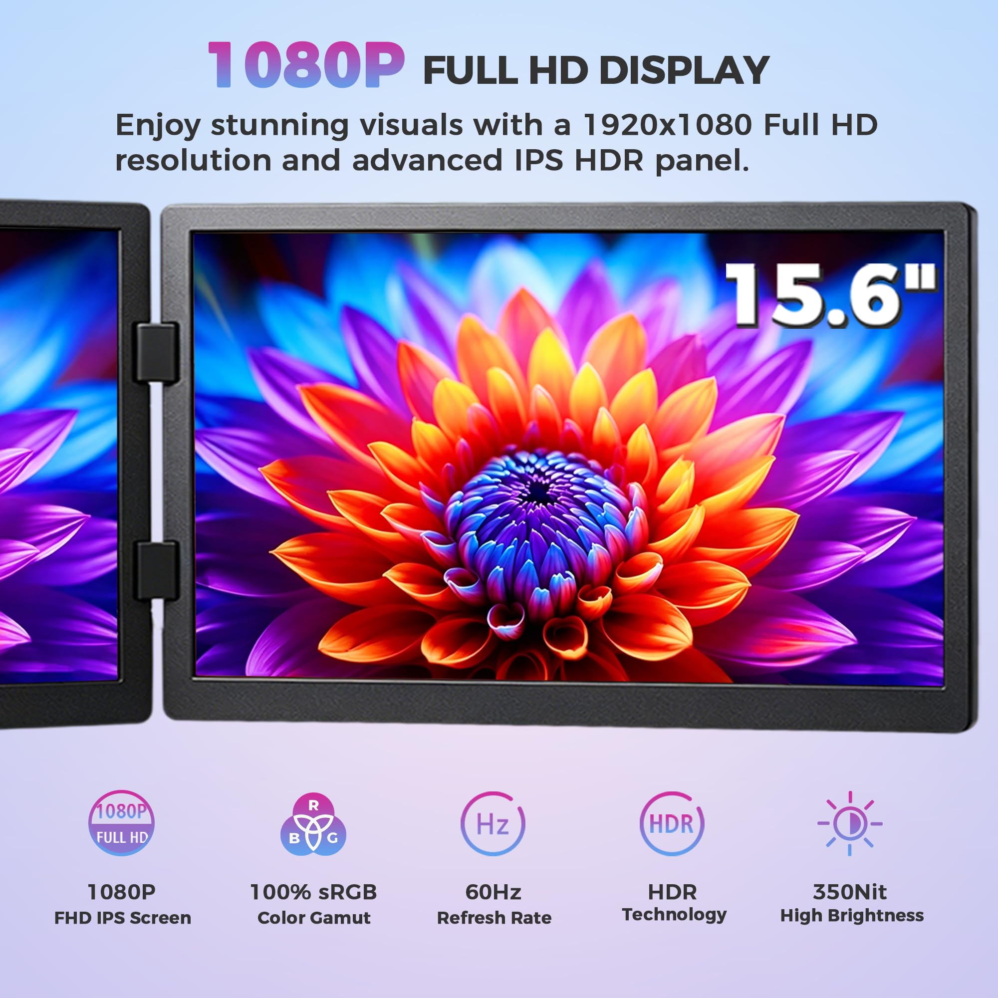 Estensore schermo per computer portatile, 15,6 pollici, FHD 1080P IPS, portatile, pieghevole, triplo monitor, estensore per monitor portatile, HDMI/USB-C, Plug n Play, per Windows, Mac