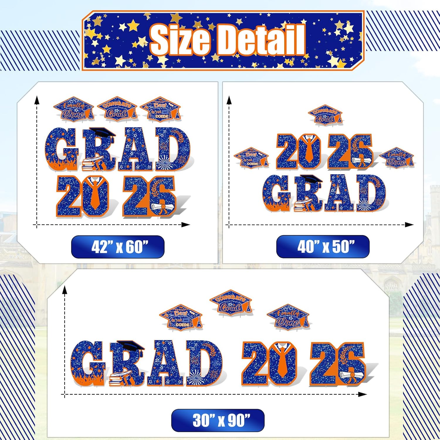 Yalikop Graduation Yard Sign Decorations Class of 2026 Grad Lawn Signs, 9 Pcs 16.5 Inch Congrats Grad Party Yard Signs with 18 Stakes for Outdoor 2026 Graduation Party Decor(Blue Orange)