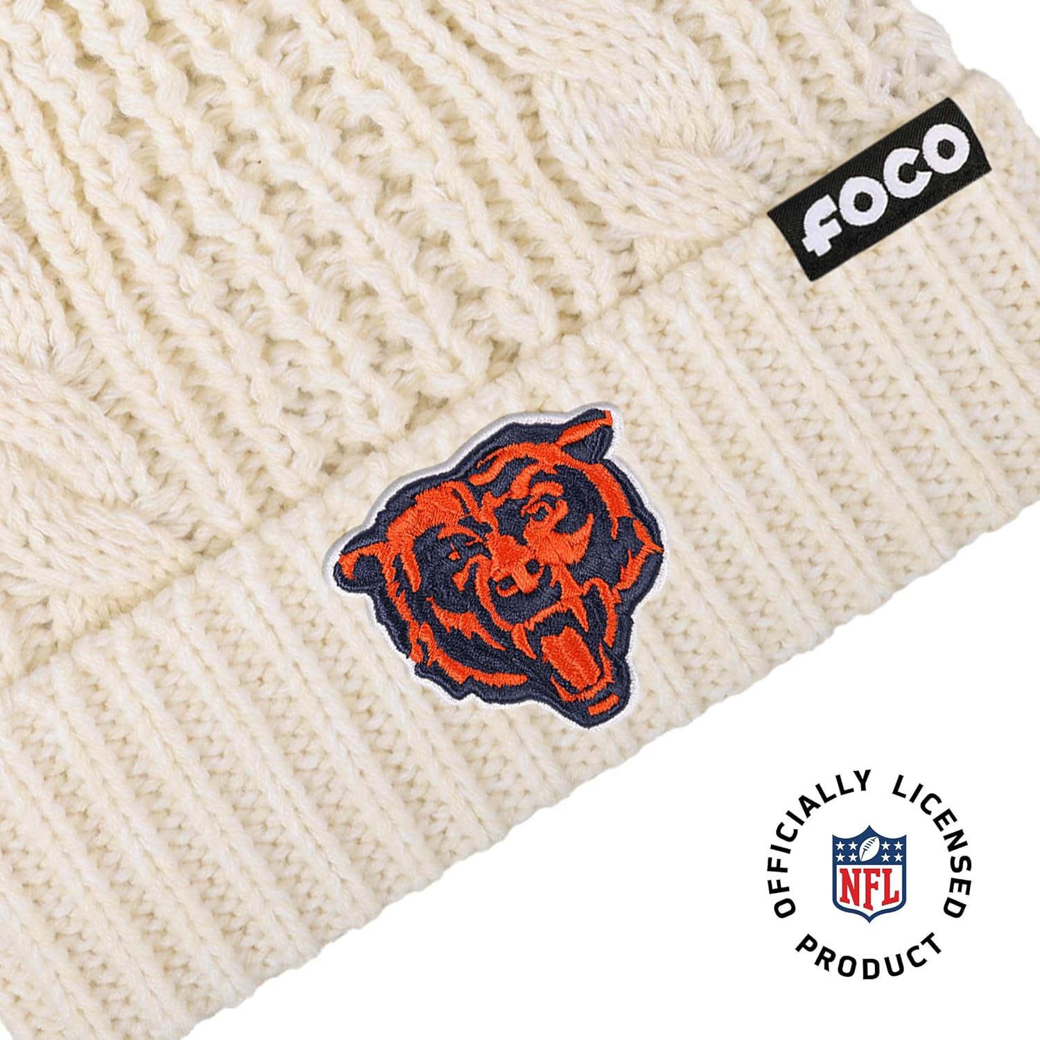 FOCO NFL Womens NFL Team Logo Cable Knit Pom Beanie Hat - Image 3