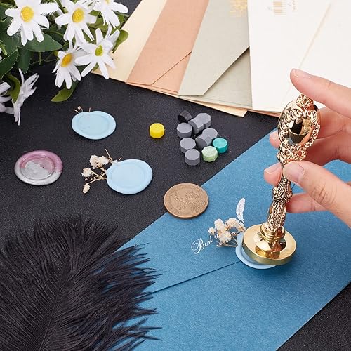 Miniatura 3 de CRASPIRE Sello de cera en blanco de 1.181 in, cabeza redonda de latón extraíble con mango de metal vintage para sellar sobres, regalos, tarjetas,