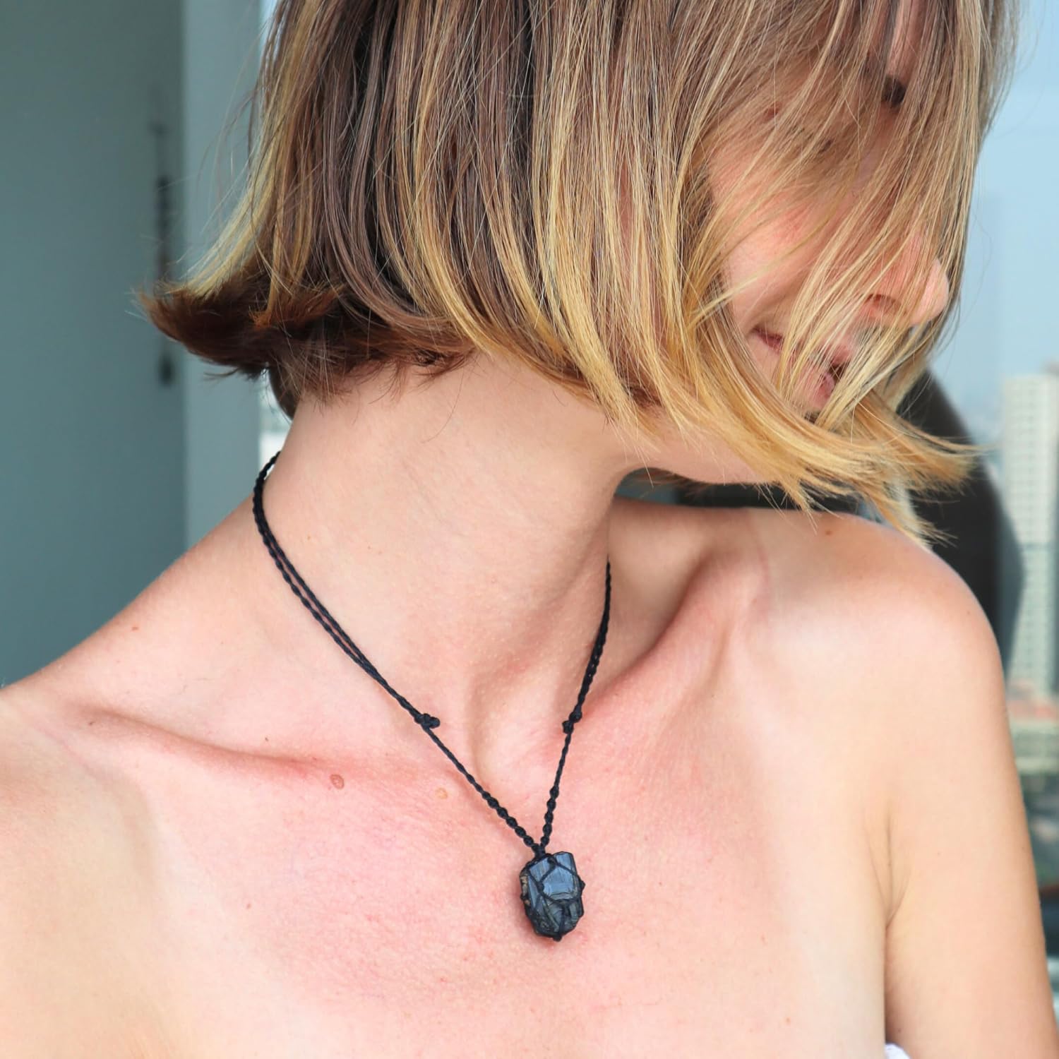 Raw Black Tourmaline Necklace – Handmade Macramé Crystal Pendant – Adjustable necklace Gift for Everyday Balance - Image 3